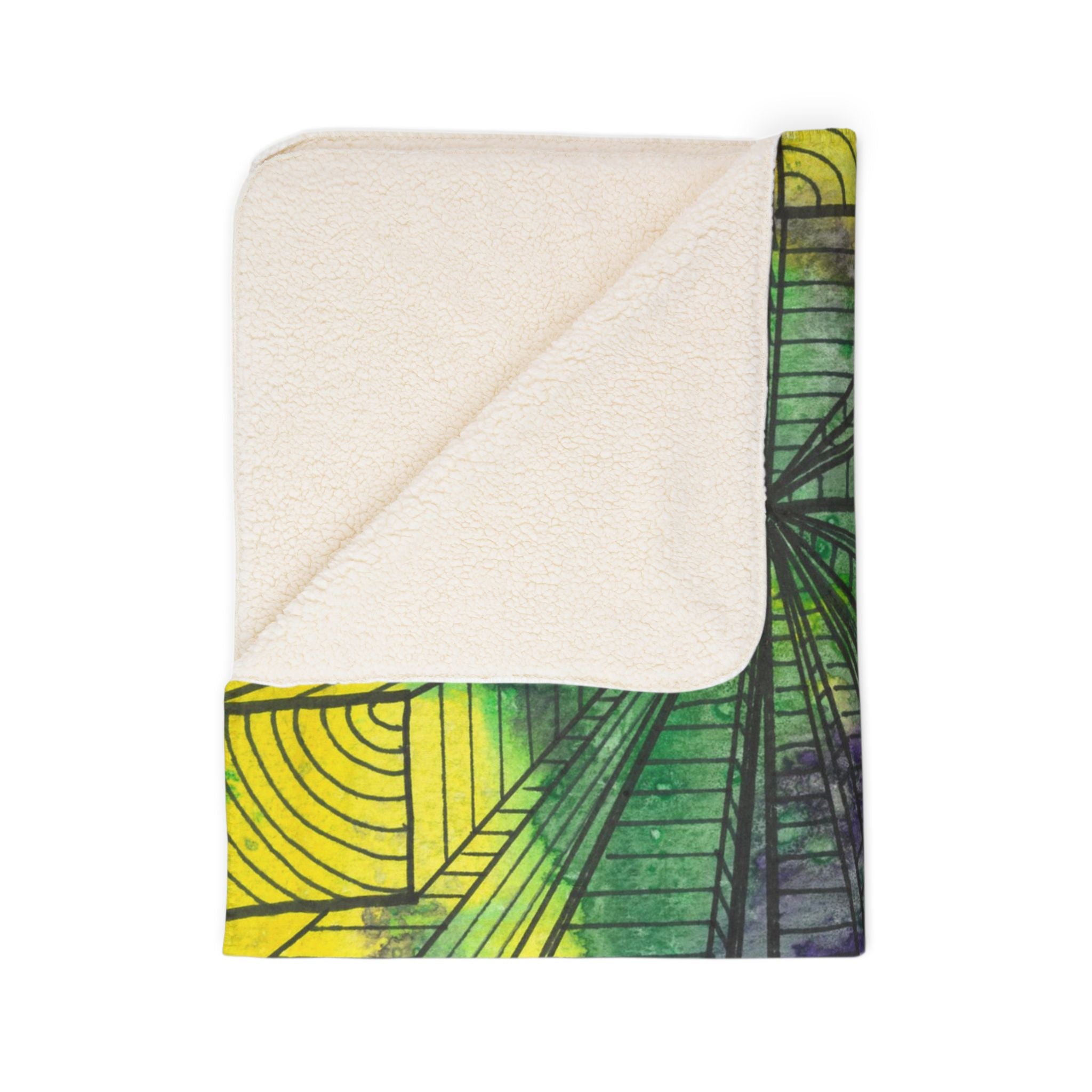 Fleece Throw Blanket, Textured Sherpa Underside, Hemmed, 2 Sizes. Colourful Abstract Design. Perfect for Bedroom, Living Room, or Special Gift #89 The Wayseers