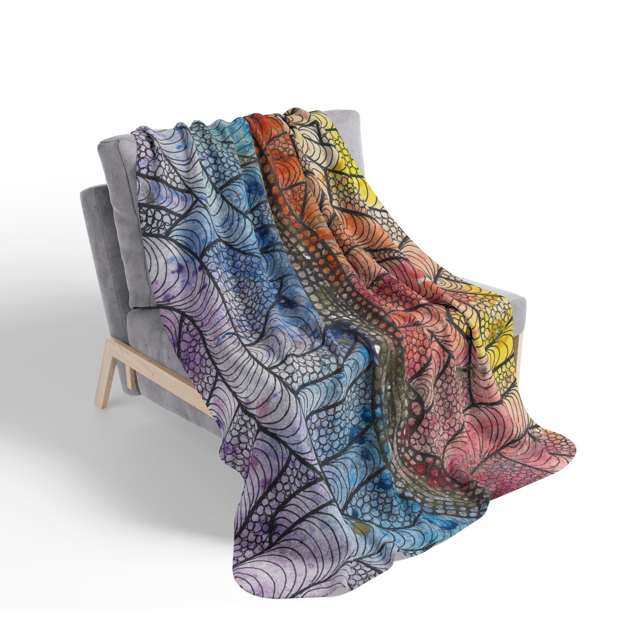 Fleece Throw Blanket, Textured Sherpa Underside, Hemmed, 2 Sizes. Colourful Abstract Design. Perfect for Bedroom, Living Room, or Special Gift #72 After The End