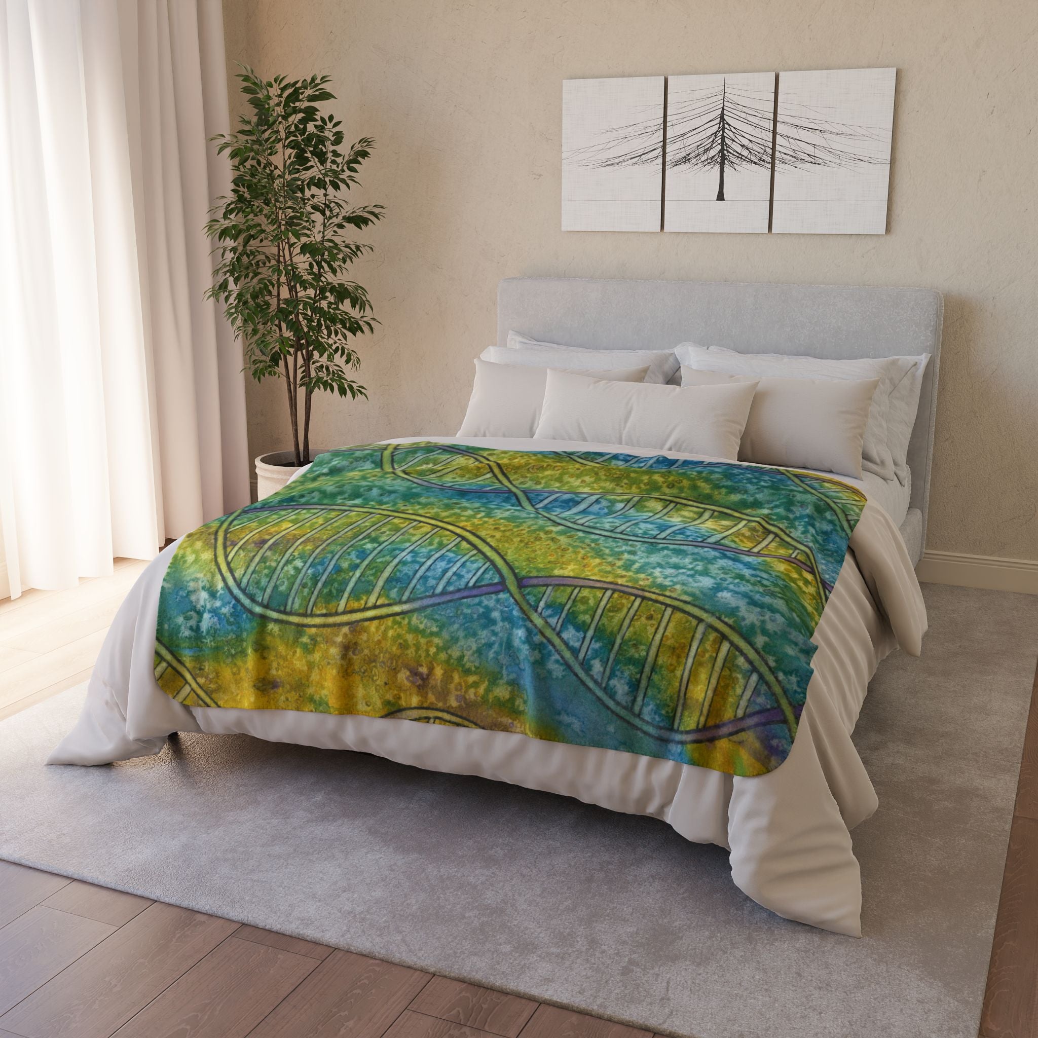 Fleece Throw Blanket, Textured Sherpa Underside, Hemmed, 2 Sizes. Colourful Abstract Design. Perfect for Bedroom, Living Room, or Special Gift #99 Crop Of DNA