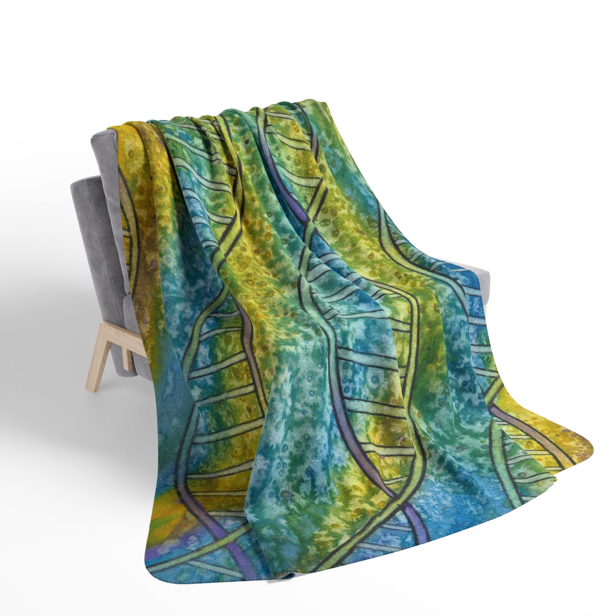 Fleece Throw Blanket, Textured Sherpa Underside, Hemmed, 2 Sizes. Colourful Abstract Design. Perfect for Bedroom, Living Room, or Special Gift #99 Crop Of DNA