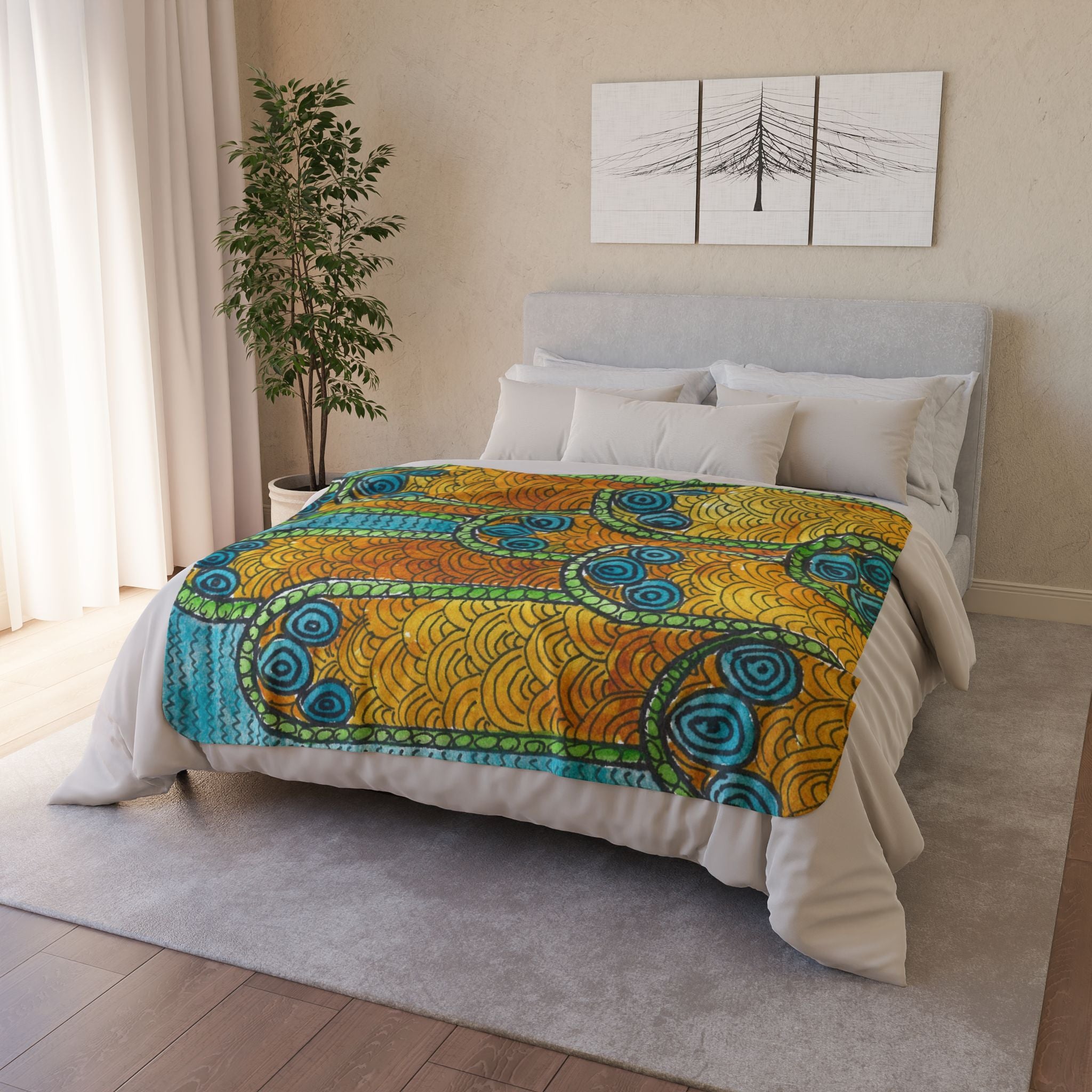 Fleece Throw Blanket, Textured Sherpa Underside, Hemmed, 2 Sizes. Colourful Abstract Design. Perfect for Bedroom, Living Room, or Special Gift #87 Belgrade Impressions