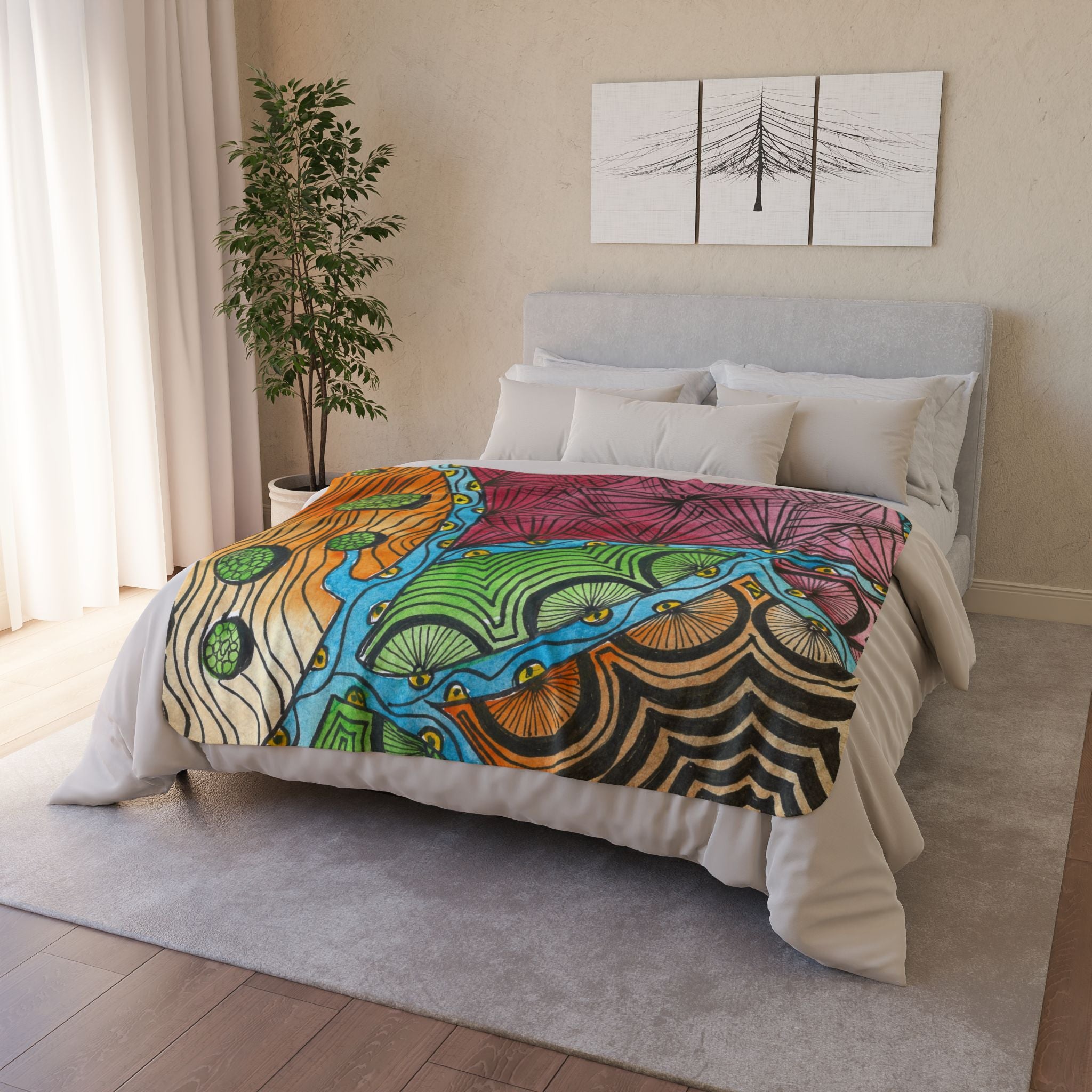 Fleece Throw Blanket, Textured Sherpa Underside, Hemmed, 2 Sizes. Colourful Abstract Design. Perfect for Bedroom, Living Room, or Special Gift #11 Todays The Day