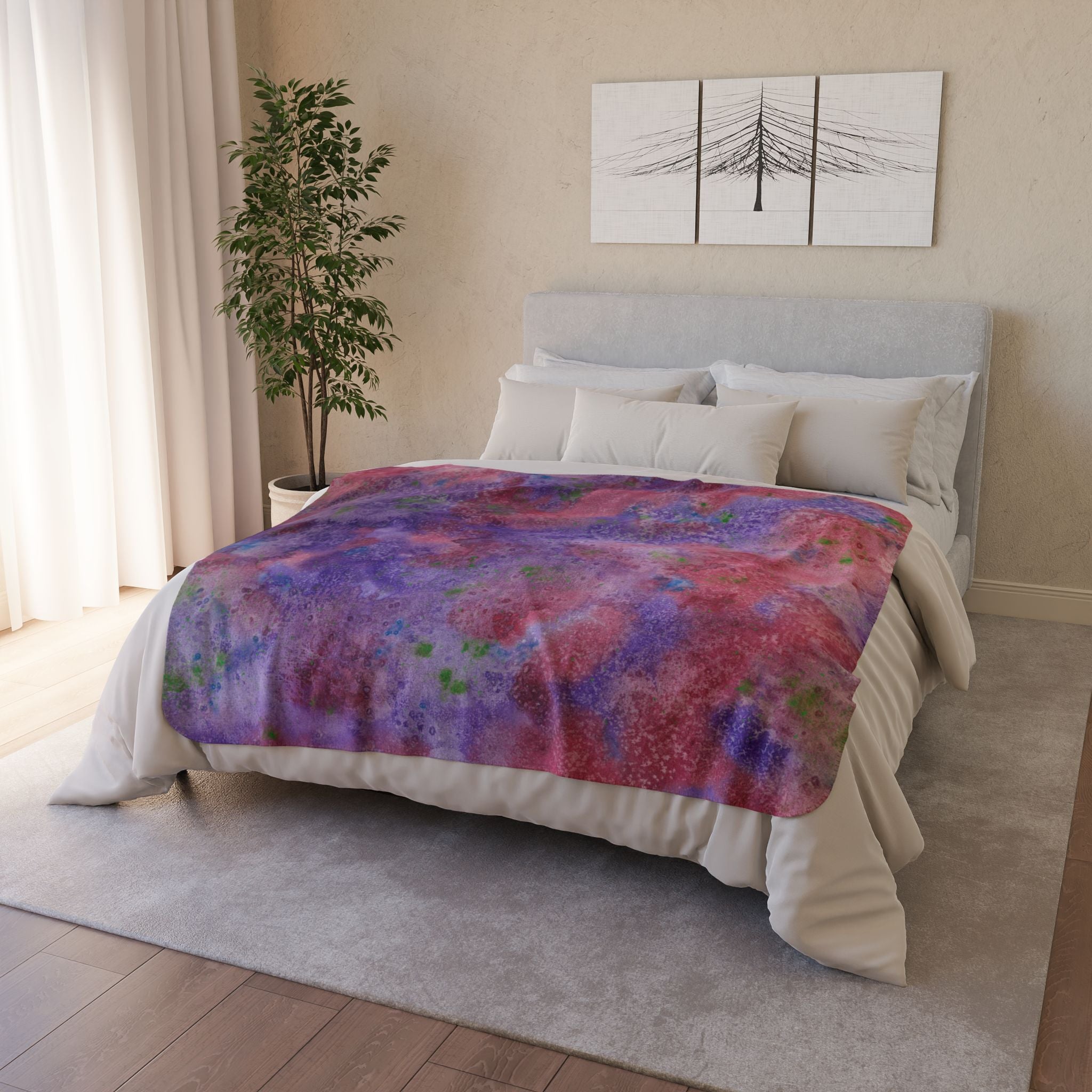 Fleece Throw Blanket, Textured Sherpa Underside, Hemmed, 2 Sizes. Colourful Abstract Design. Perfect for Bedroom, Living Room, or Special Gift #62 Resolutions