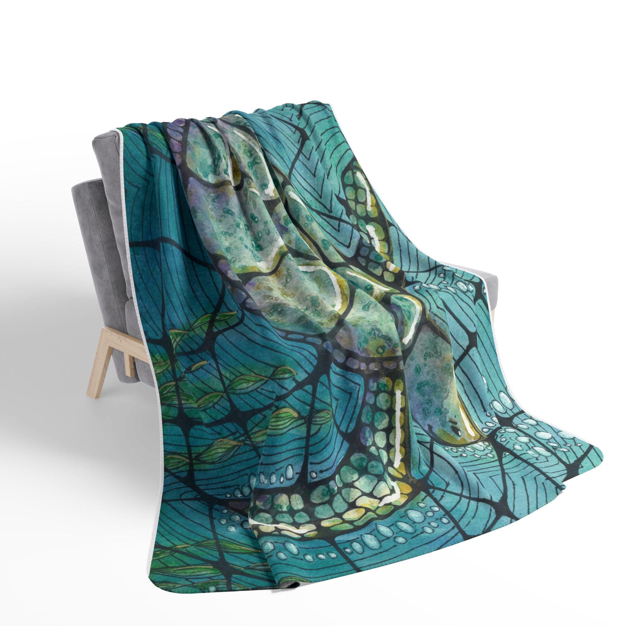 Fleece Throw Blanket, Textured Sherpa Underside, Hemmed, 2 Sizes. Colourful Abstract Design. Perfect for Bedroom, Living Room, or Special Gift #73 Turtling Along