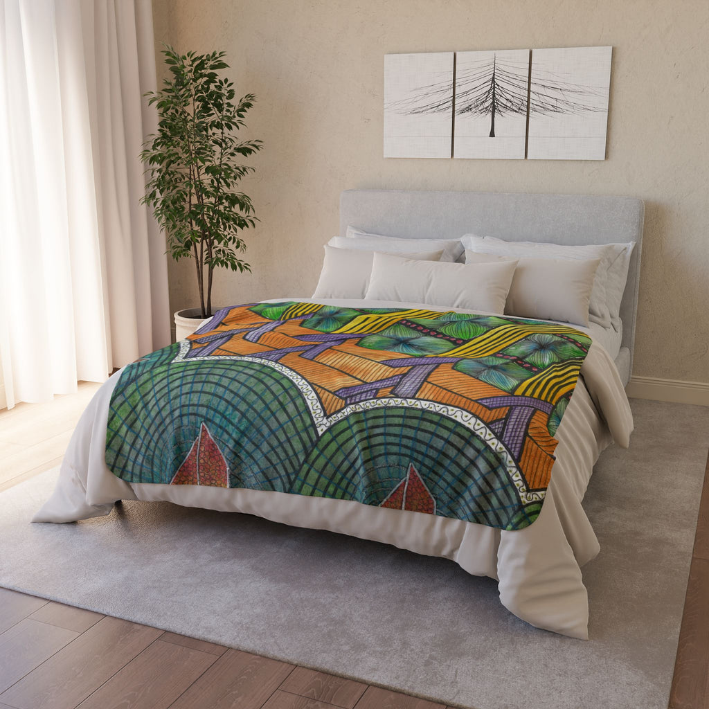 Fleece Throw Blanket, Textured Sherpa Underside, Hemmed, 2 Sizes. Colourful Abstract Design. Perfect for Bedroom, Living Room, or Special Gift #31 T'Eye Land