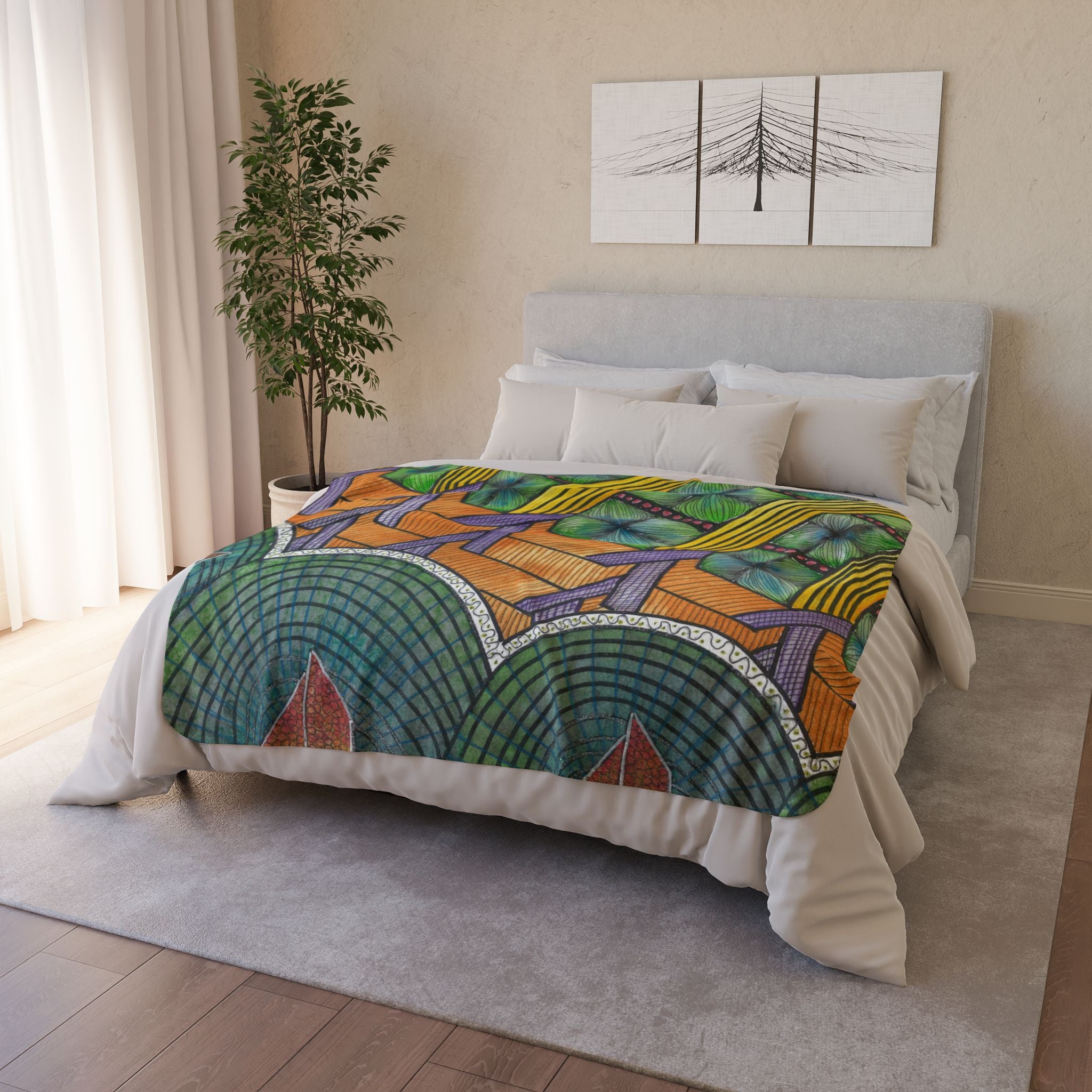 Fleece Throw Blanket, Textured Sherpa Underside, Hemmed, 2 Sizes. Colourful Abstract Design. Perfect for Bedroom, Living Room, or Special Gift #31 T'Eye Land