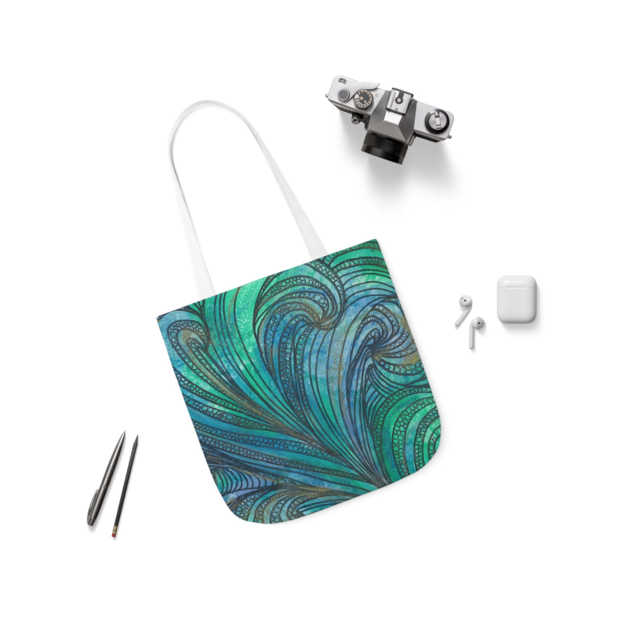 Canvas Tote Bags, Colourful Abstract Designs, 5-Color Straps, 3 Sizes.  For Family and friends or a Special Gift #71 Call Of The Sea