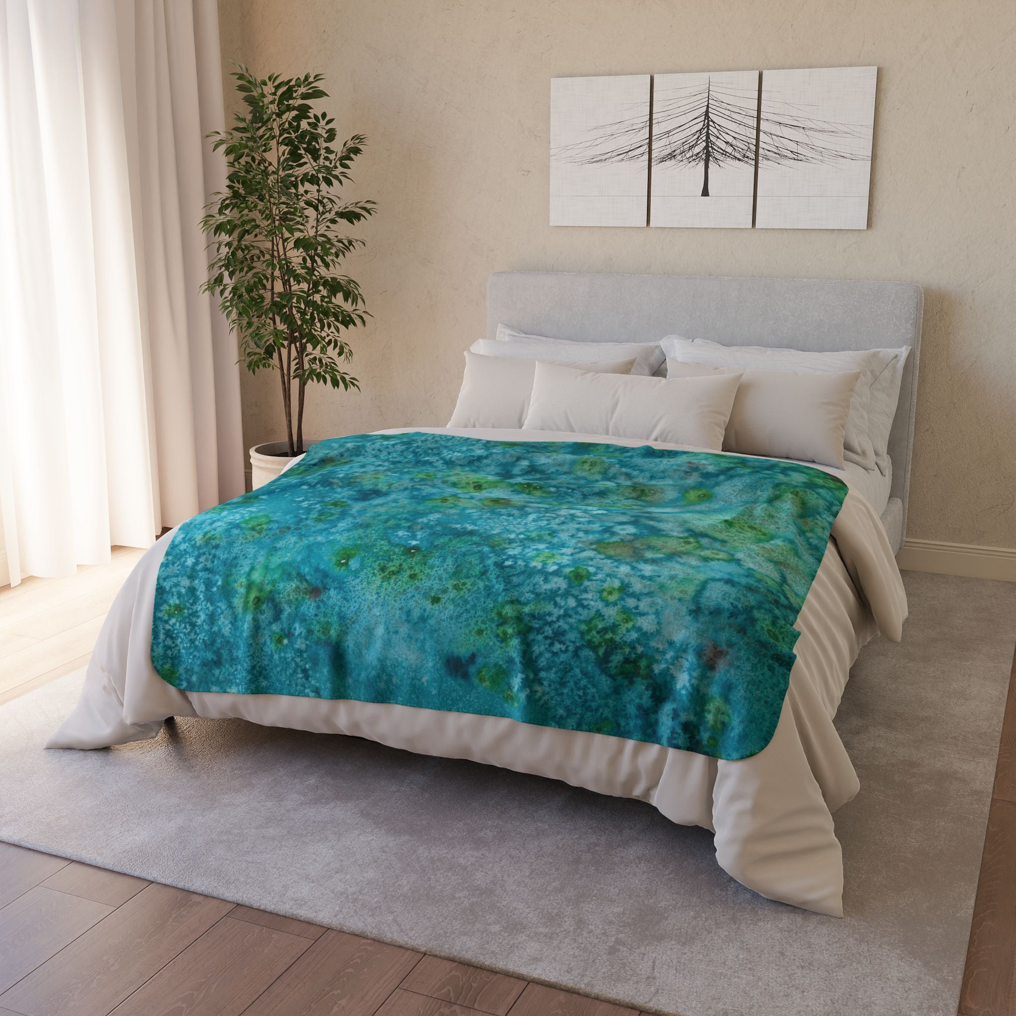 Fleece Throw Blanket, Textured Sherpa Underside, Hemmed, 2 Sizes. Colourful Abstract Design. Perfect for Bedroom, Living Room, or Special Gift #83 Who Am I Today