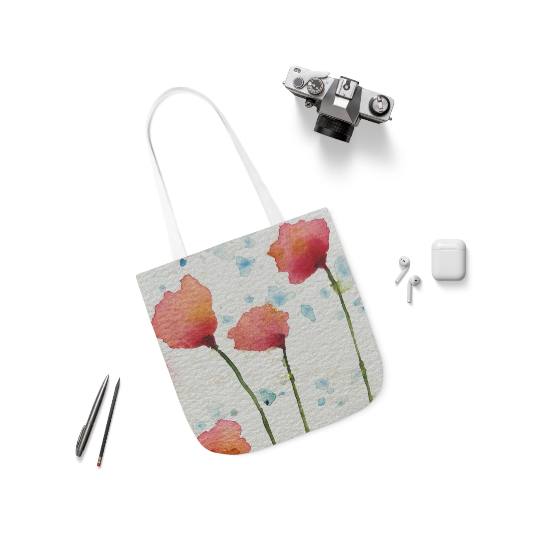 Canvas Tote Bags, Colourful Abstract Designs, 5-Color Straps, 3 Sizes.  For Family and friends or a Special Gift #94 Poppies Galore