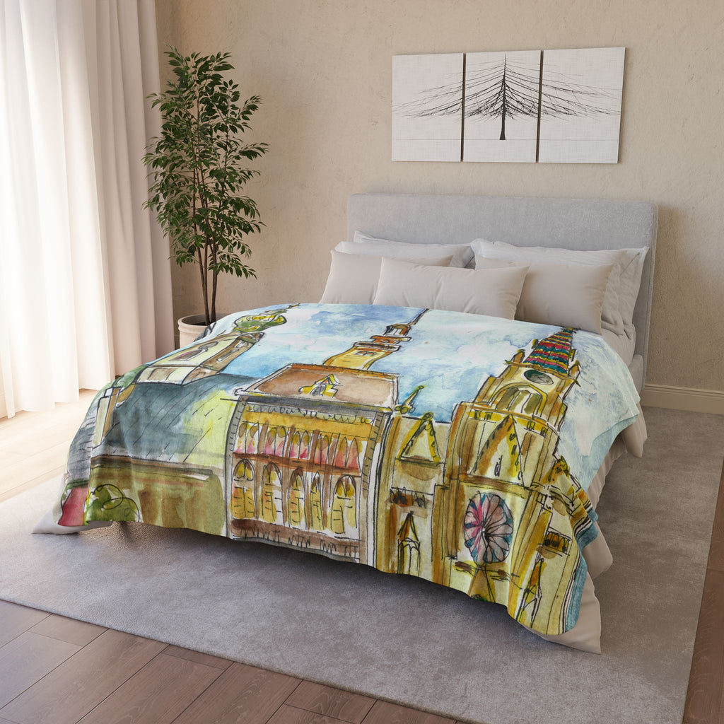 Fleece Throw Blanket, Textured Sherpa Underside, Hemmed, 2 Sizes. Colourful Abstract Design. Perfect for Bedroom, Living Room, or Special Gift #95 Beautiful Novi Sad