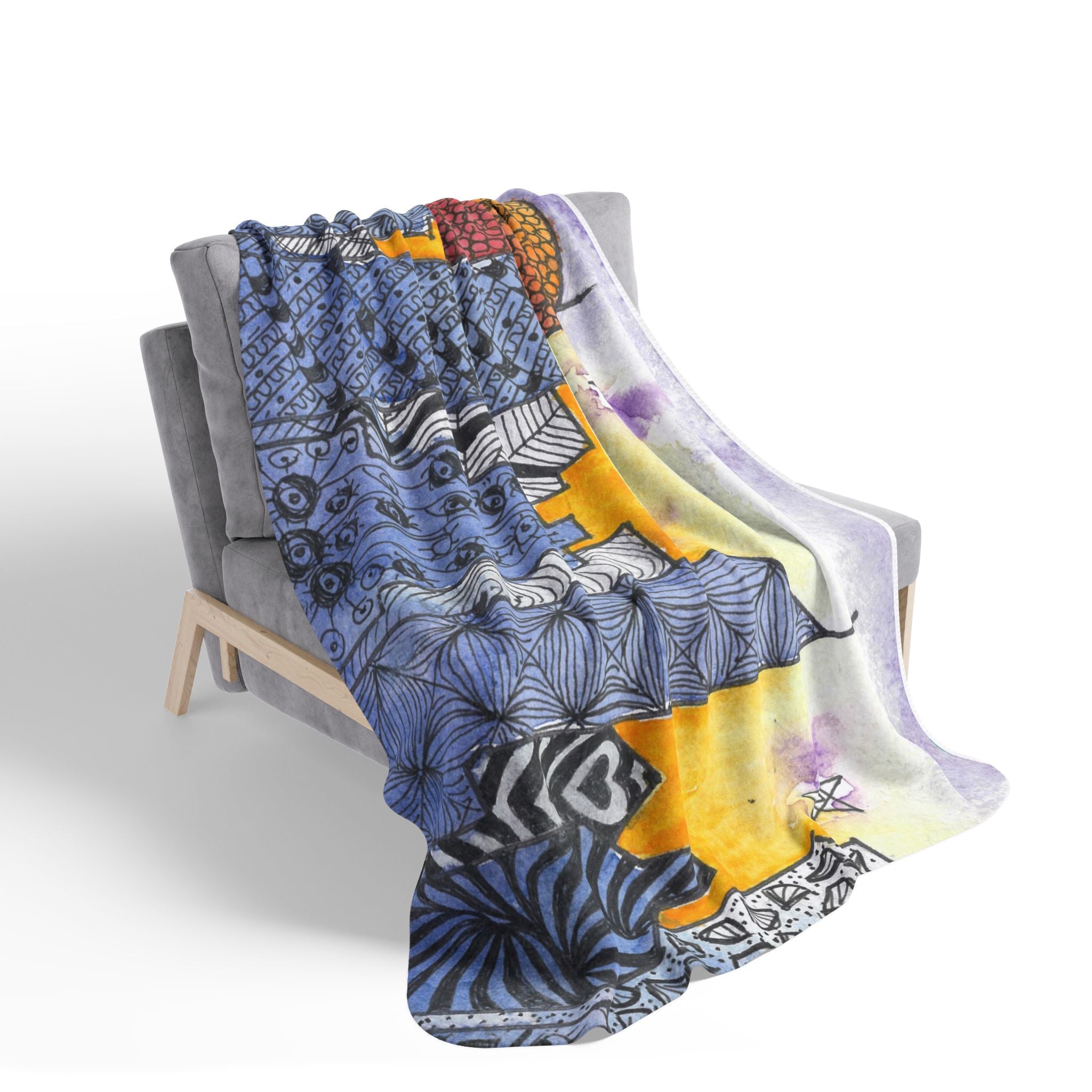 Fleece Throw Blanket, Textured Sherpa Underside, Hemmed, 2 Sizes. Colourful Abstract Design. Perfect for Bedroom, Living Room, or Special Gift #5 In The Shadows
