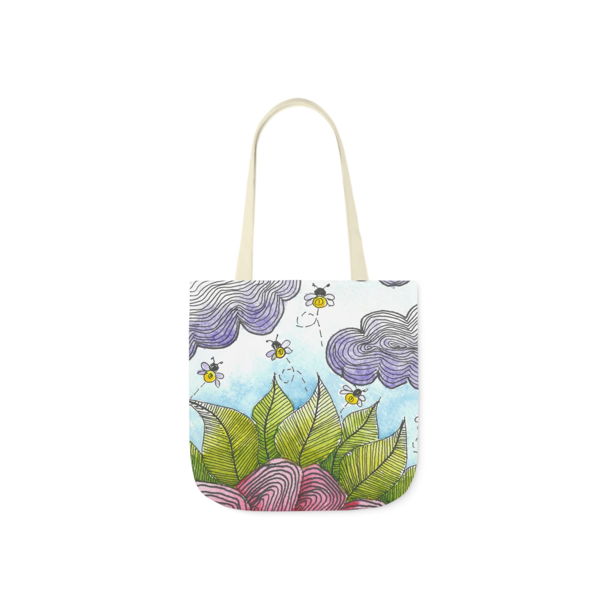 Canvas Tote Bags, Colourful Abstract Designs, 5-Color Straps, 3 Sizes.  For Family and friends or a Special Gift #4 Bloom'n