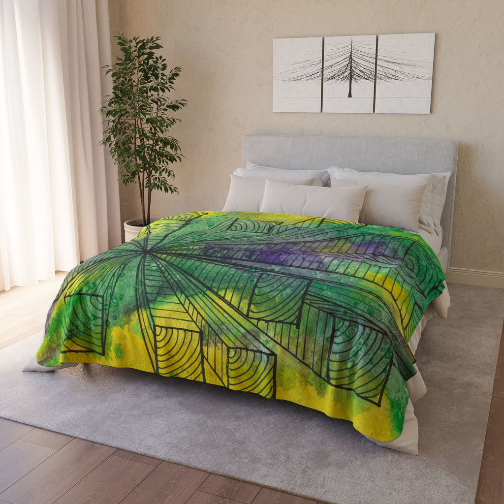 Fleece Throw Blanket, Textured Sherpa Underside, Hemmed, 2 Sizes. Colourful Abstract Design. Perfect for Bedroom, Living Room, or Special Gift #89 The Wayseers