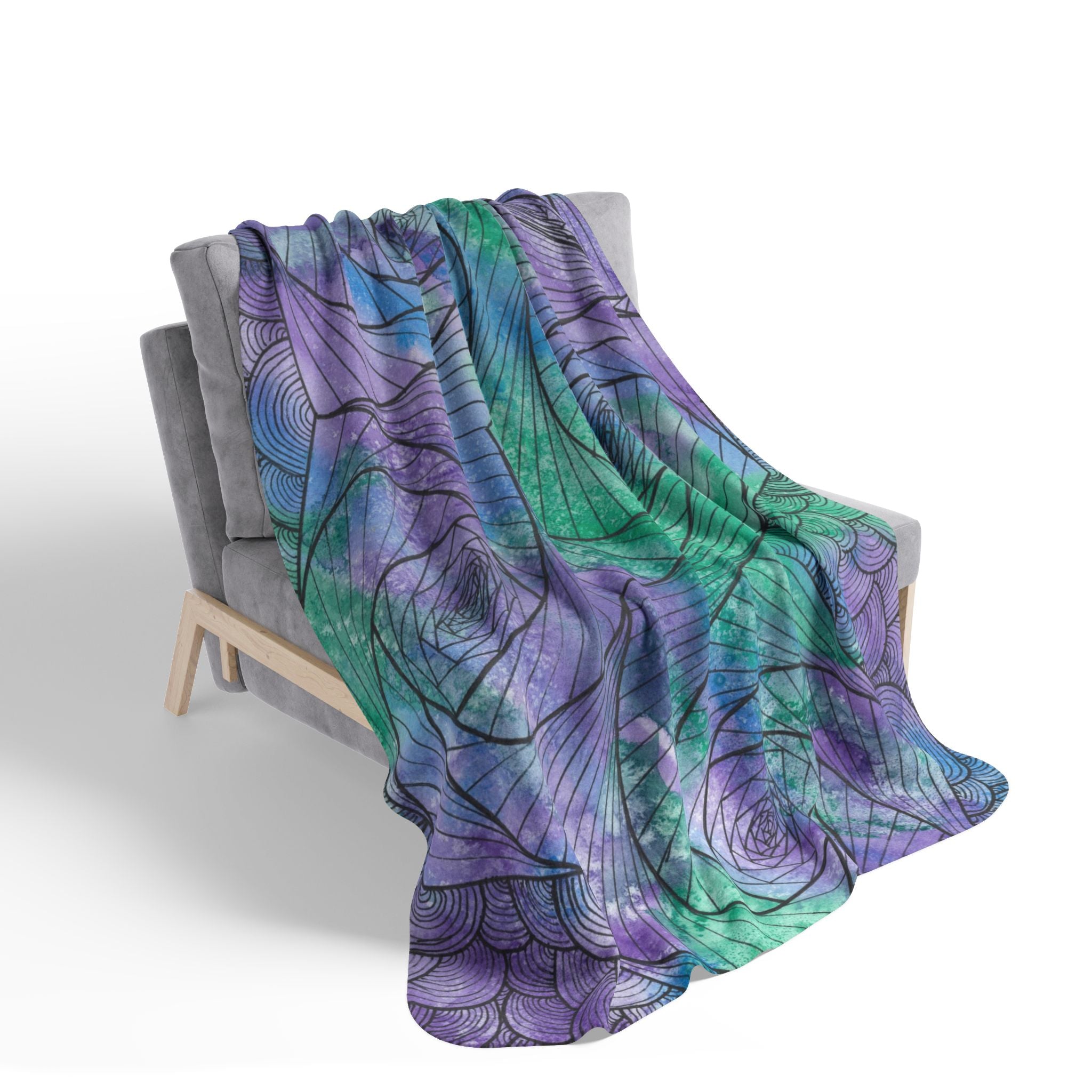 Fleece Throw Blanket, Textured Sherpa Underside, Hemmed, 2 Sizes. Colourful Abstract Design. Perfect for Bedroom, Living Room, or Special Gift #50 If Not Now When