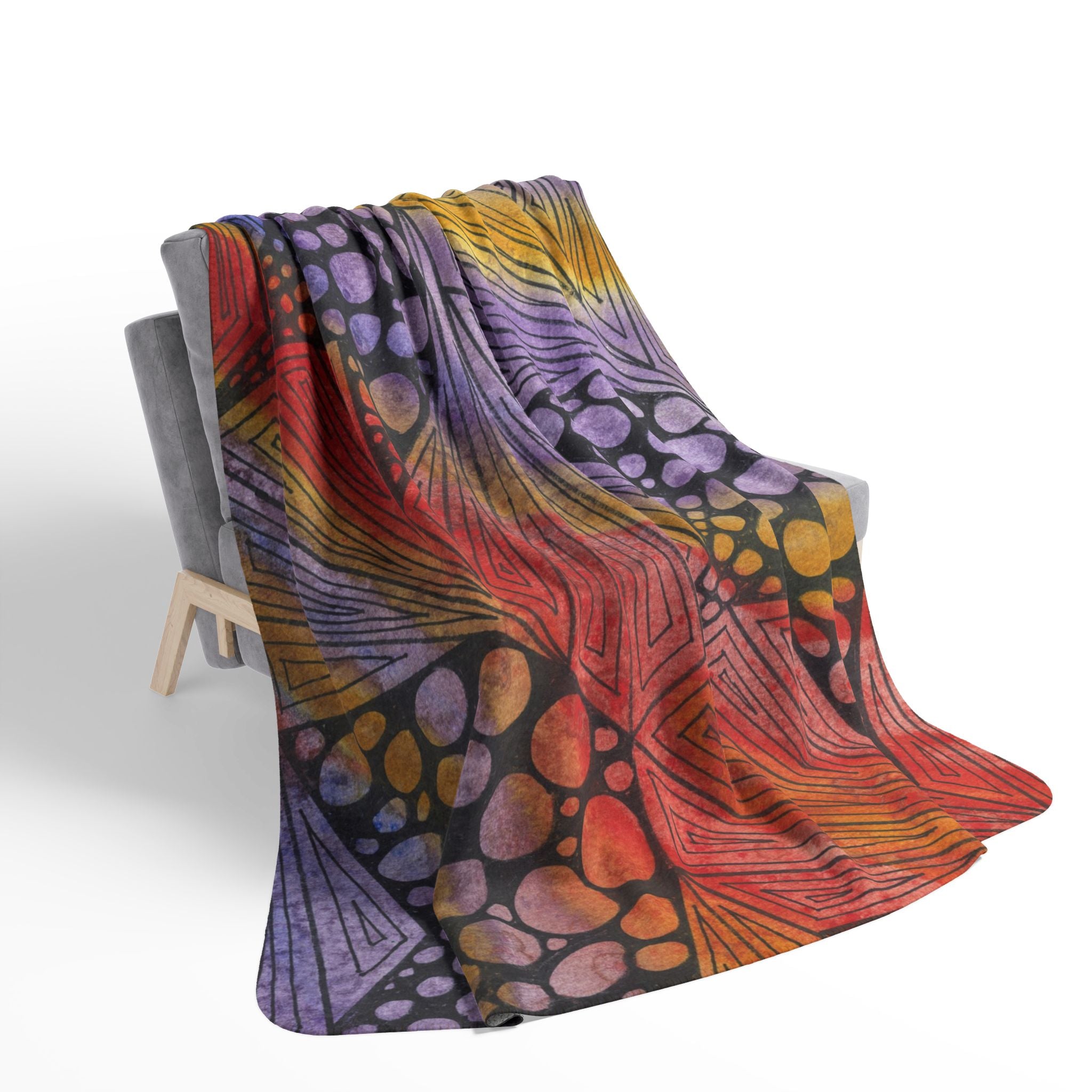 Fleece Throw Blanket, Textured Sherpa Underside, Hemmed, 2 Sizes. Colourful Abstract Design. Perfect for Bedroom, Living Room, or Special Gift #82 Fighting Delusions