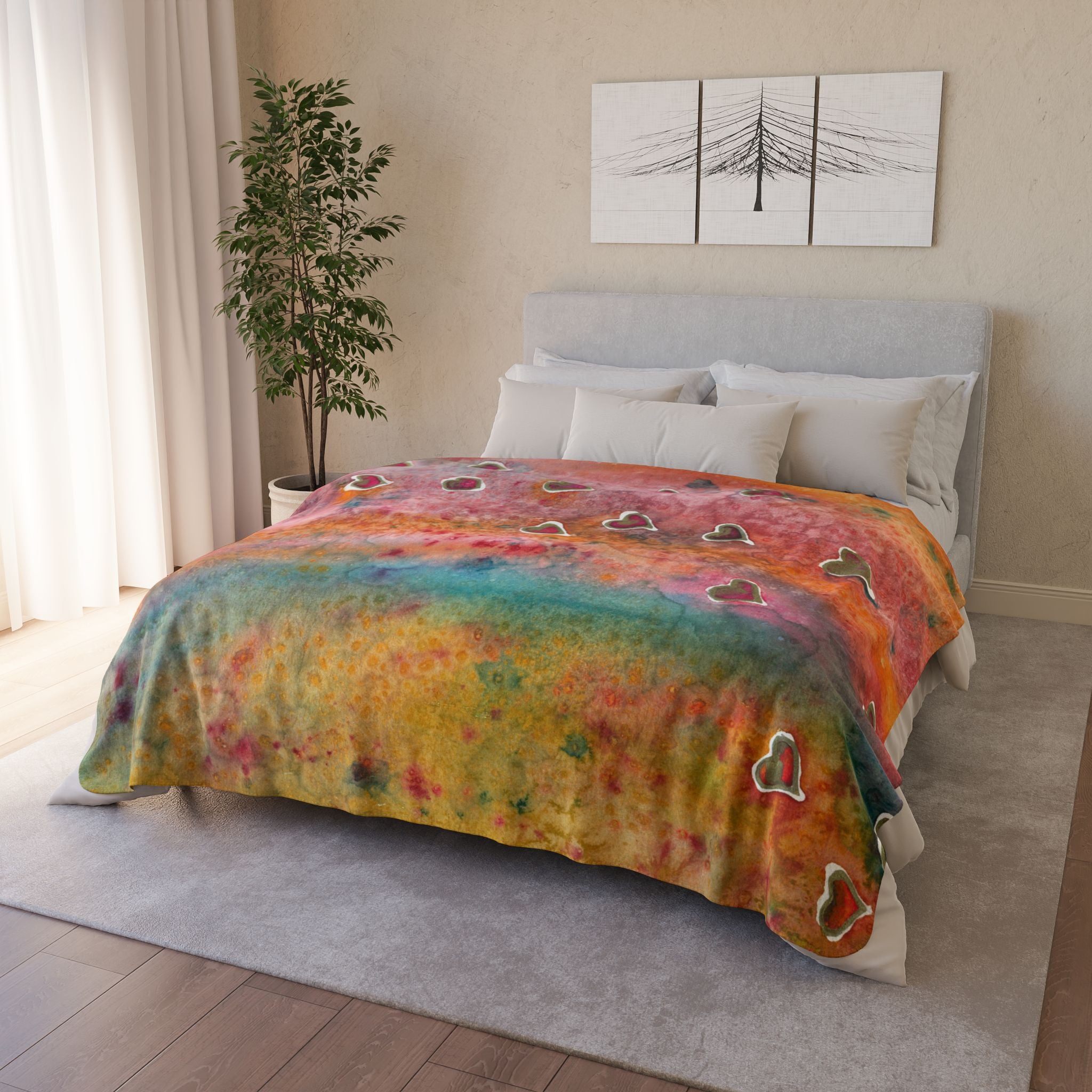 Fleece Throw Blanket, Textured Sherpa Underside, Hemmed, 2 Sizes. Colourful Abstract Design. Perfect for Bedroom, Living Room, or Special Gift #96 Love Friendship Integrity