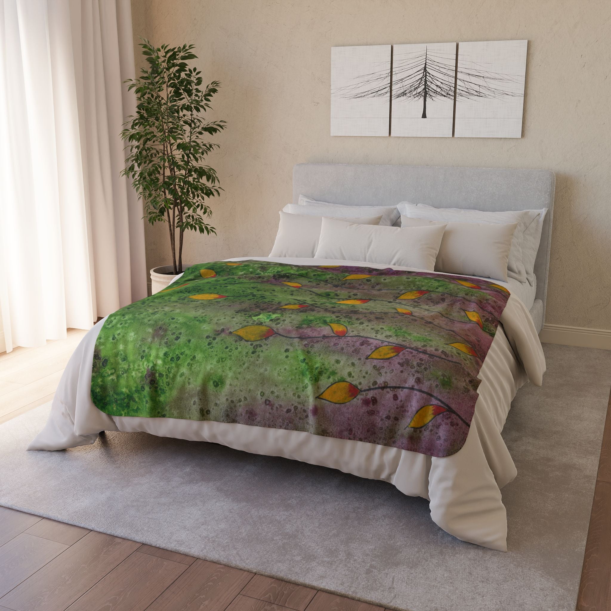Fleece Throw Blanket, Textured Sherpa Underside, Hemmed, 2 Sizes. Colourful Abstract Design. Perfect for Bedroom, Living Room, or Special Gift #98 HOPE