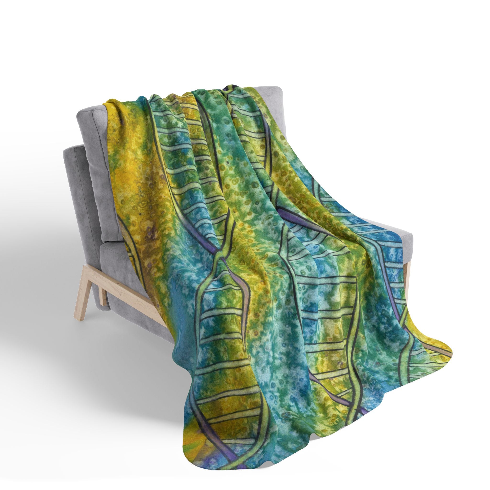 Fleece Throw Blanket, Textured Sherpa Underside, Hemmed, 2 Sizes. Colourful Abstract Design. Perfect for Bedroom, Living Room, or Special Gift #99 Crop Of DNA