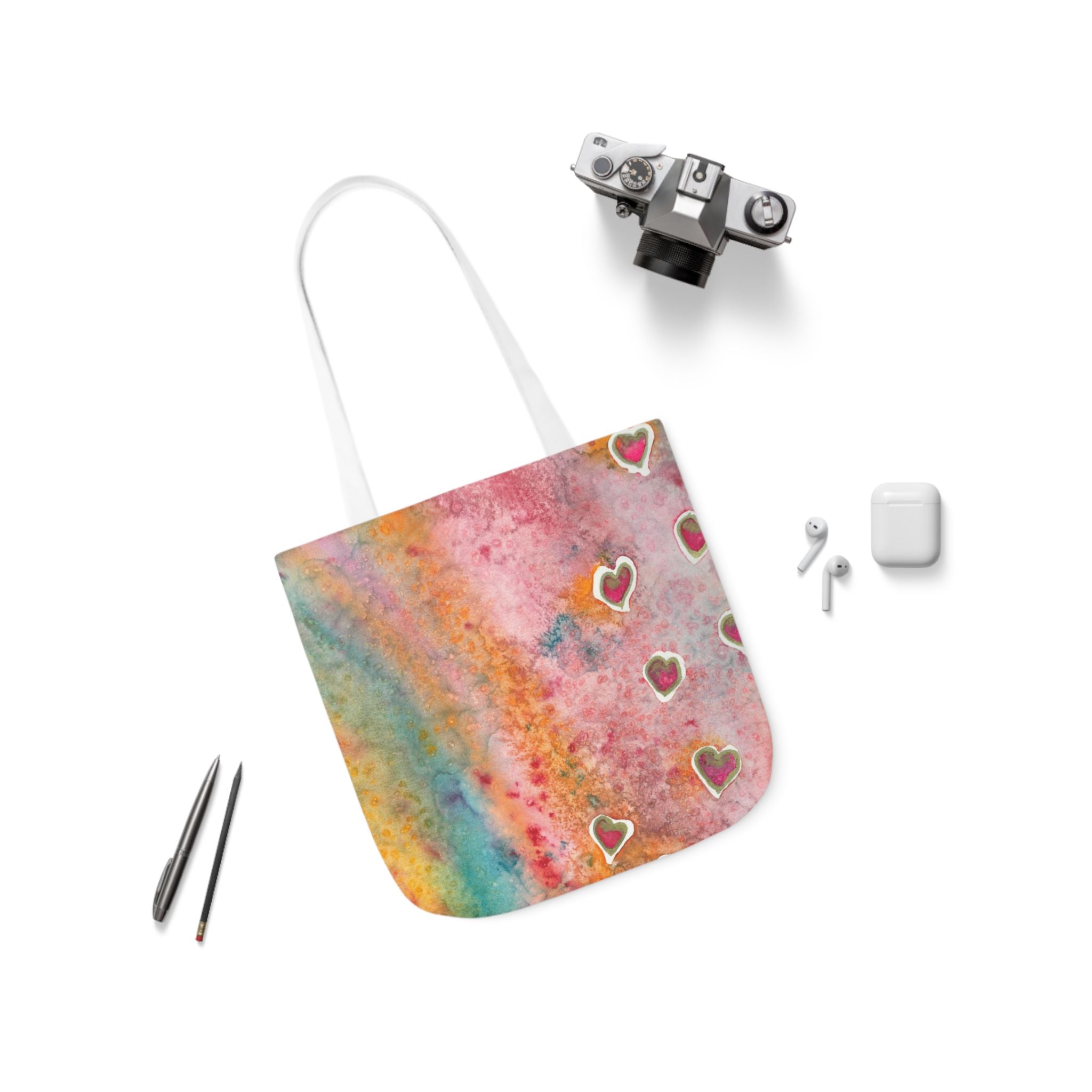 Canvas Tote Bags, Colourful Abstract Designs, 5-Color Straps, 3 Sizes.  For Family and friends or a Special Gift #96 Love Friendship Integrity