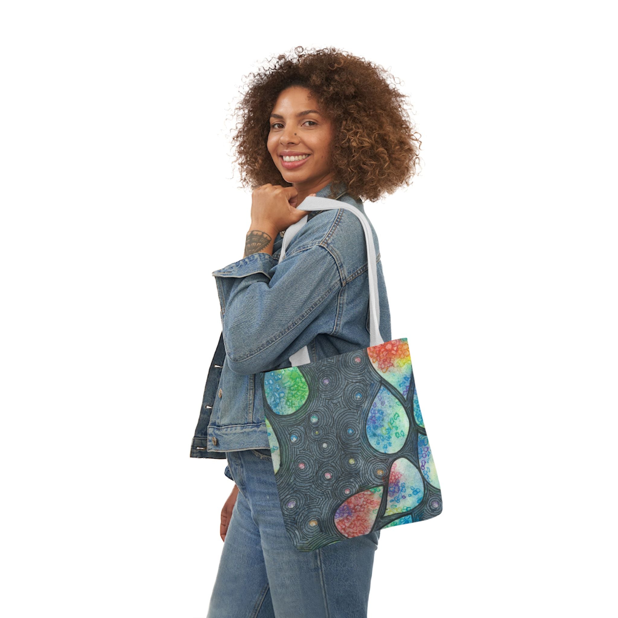 Canvas Tote Bags, Colourful Abstract Designs, 5-Color Straps, 3 Sizes.  For Family and friends or a Special Gift #30 Give Us A Minute