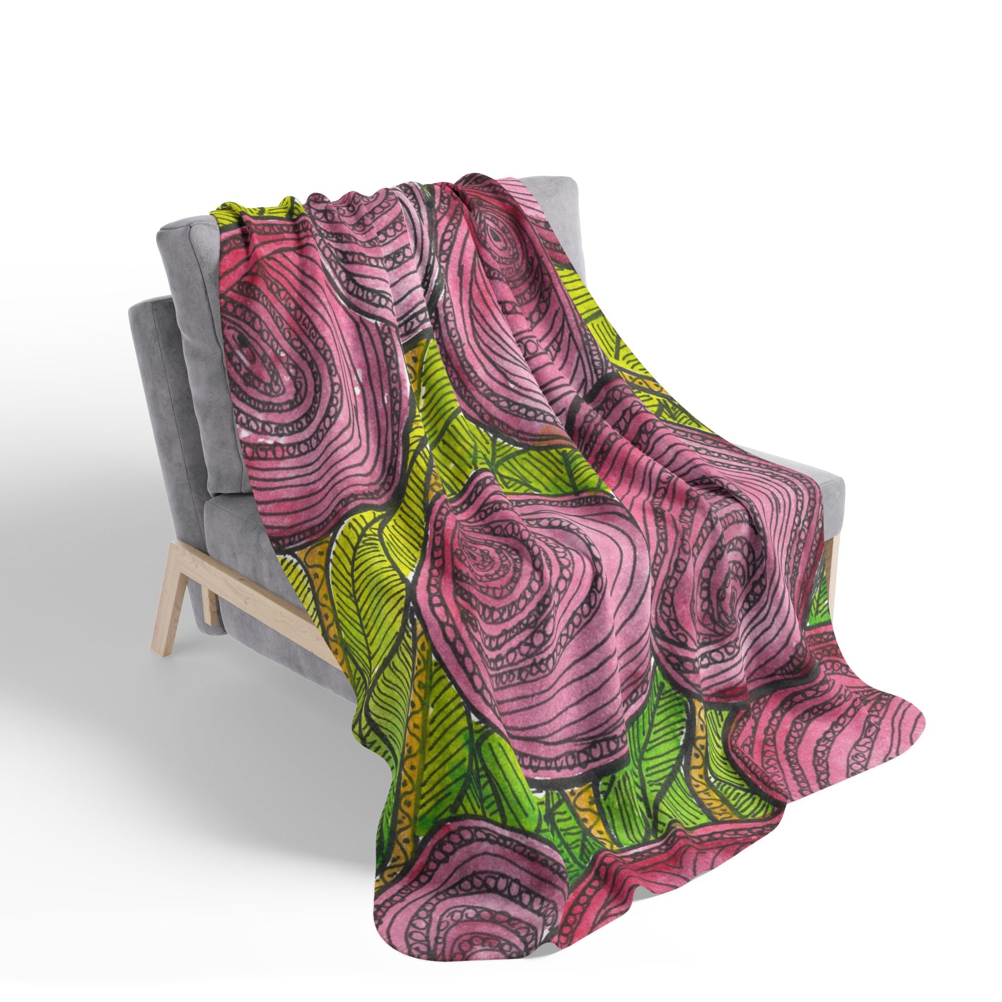 Fleece Throw Blanket, Textured Sherpa Underside, Hemmed, 2 Sizes. Colourful Abstract Design. Perfect for Bedroom, Living Room, or Special Gift #9 Spaced Blossoms