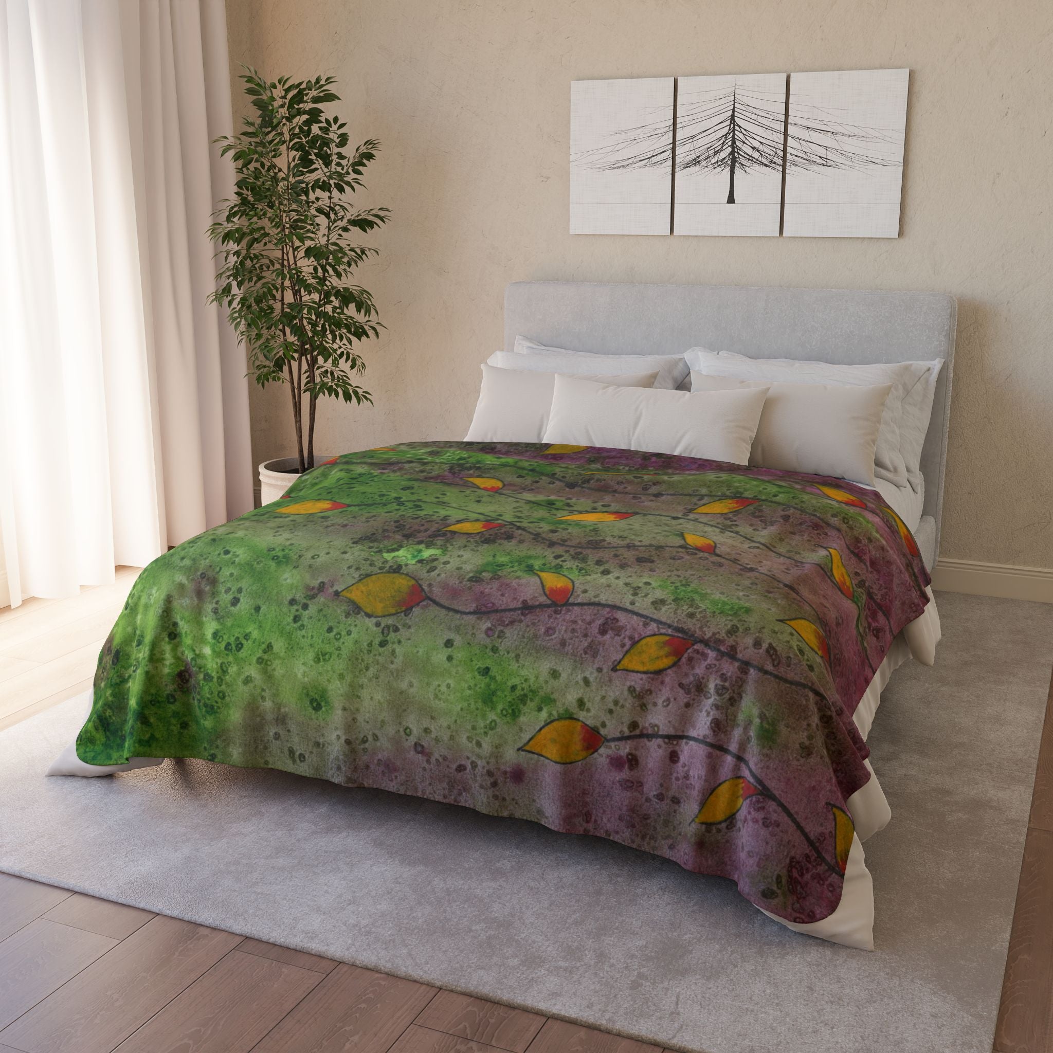 Fleece Throw Blanket, Textured Sherpa Underside, Hemmed, 2 Sizes. Colourful Abstract Design. Perfect for Bedroom, Living Room, or Special Gift #98 HOPE