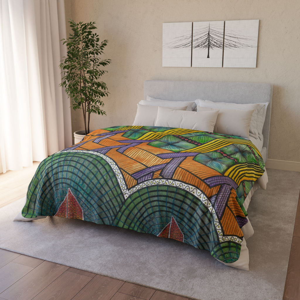 Fleece Throw Blanket, Textured Sherpa Underside, Hemmed, 2 Sizes. Colourful Abstract Design. Perfect for Bedroom, Living Room, or Special Gift #31 T'Eye Land