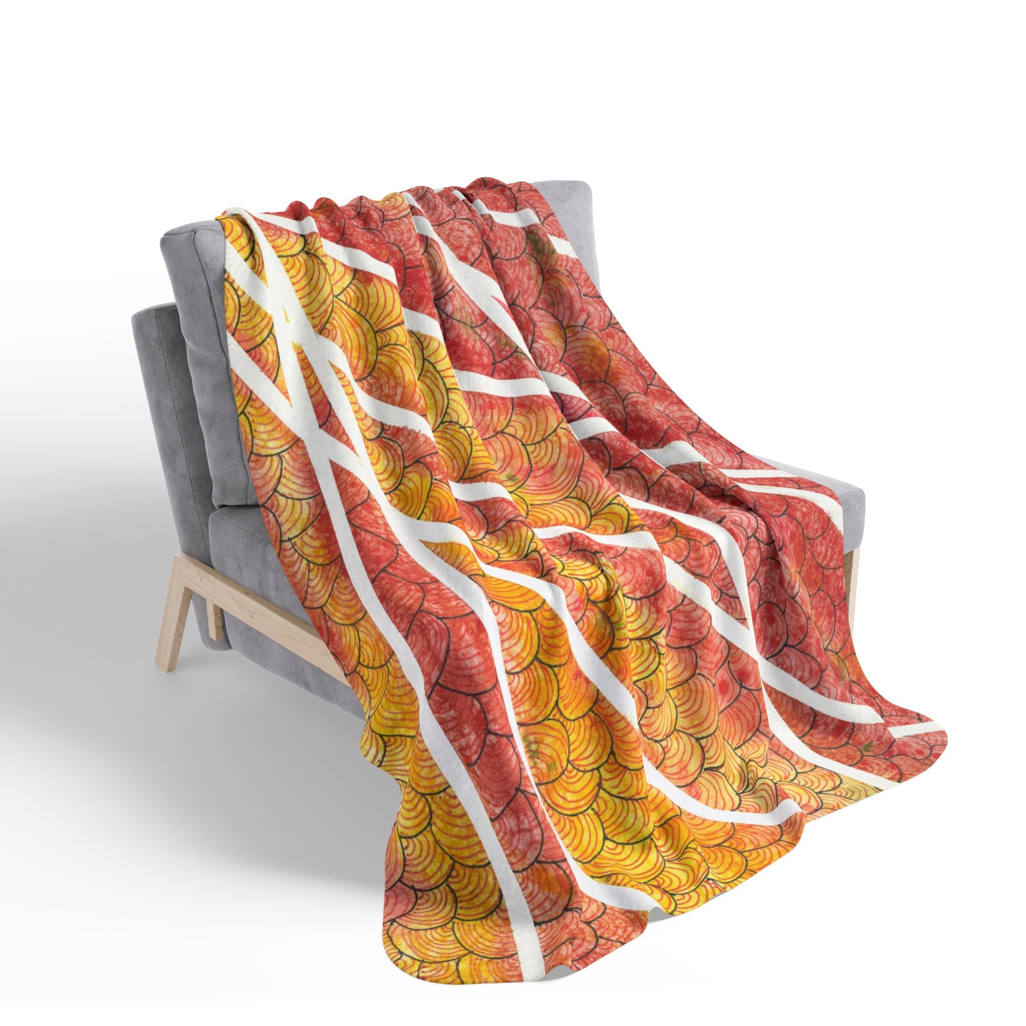 Fleece Throw Blanket, Textured Sherpa Underside, Hemmed, 2 Sizes. Colourful Abstract Design. Perfect for Bedroom, Living Room, or Special Gift #67 Max Mimosa