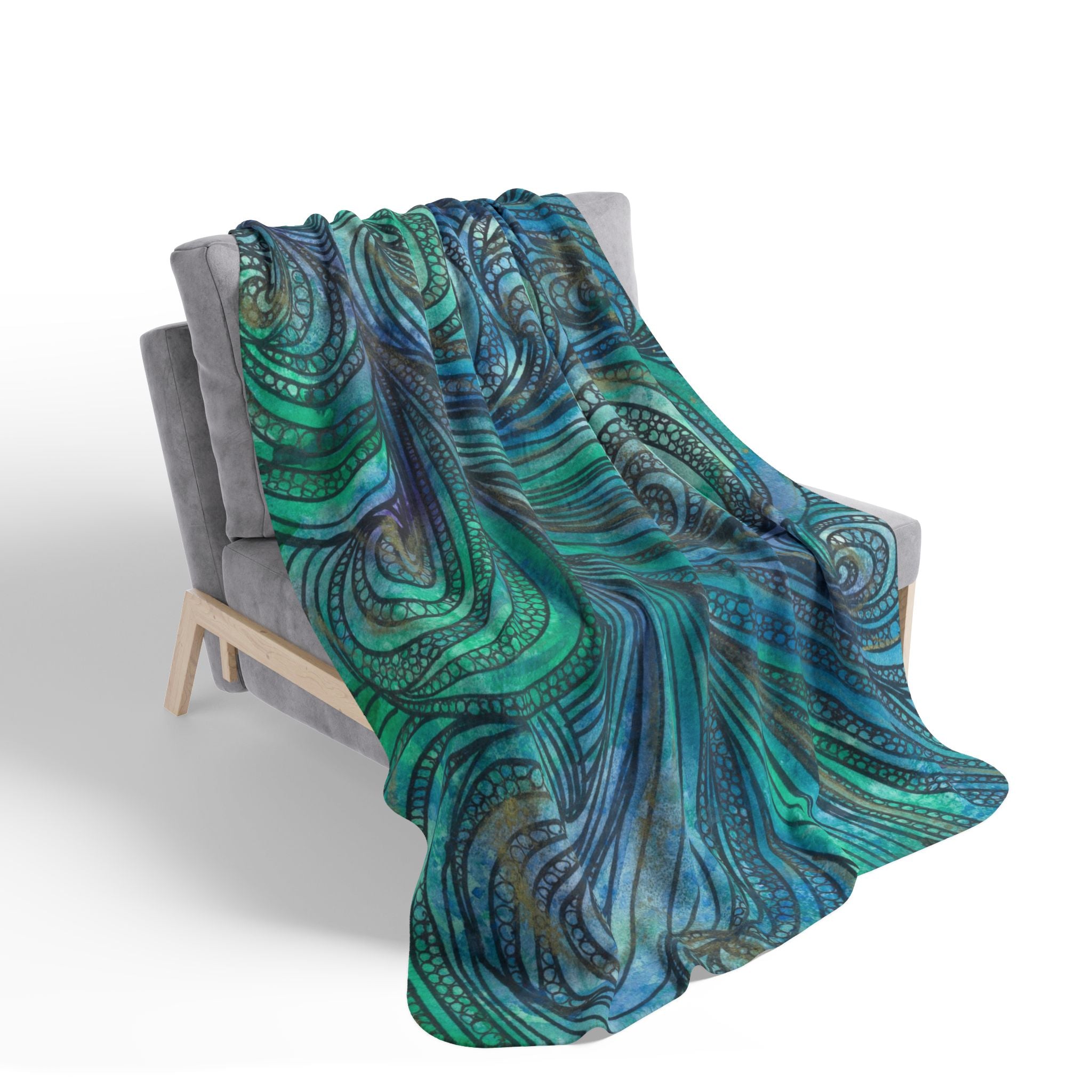 Fleece Throw Blanket, Textured Sherpa Underside, Hemmed, 2 Sizes. Colourful Abstract Design. Perfect for Bedroom, Living Room, or Special Gift #71 Call Of The Sea