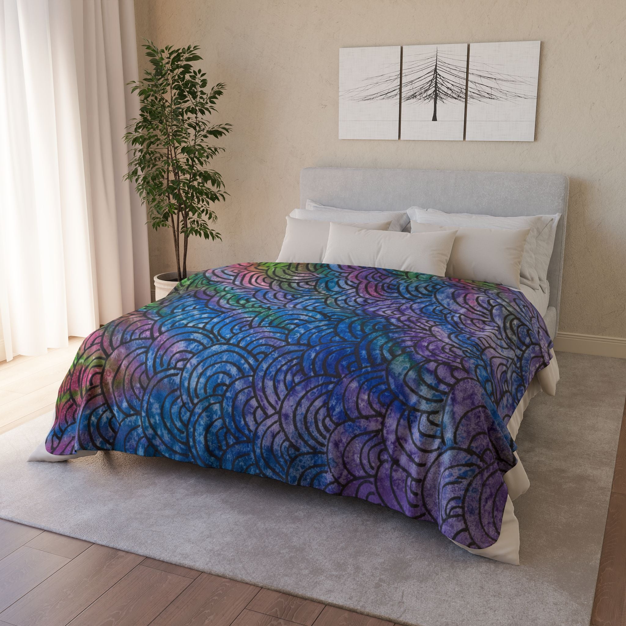 Fleece Throw Blanket, Textured Sherpa Underside, Hemmed, 2 Sizes. Colourful Abstract Design. Perfect for Bedroom, Living Room, or Special Gift #84 Ah The Past