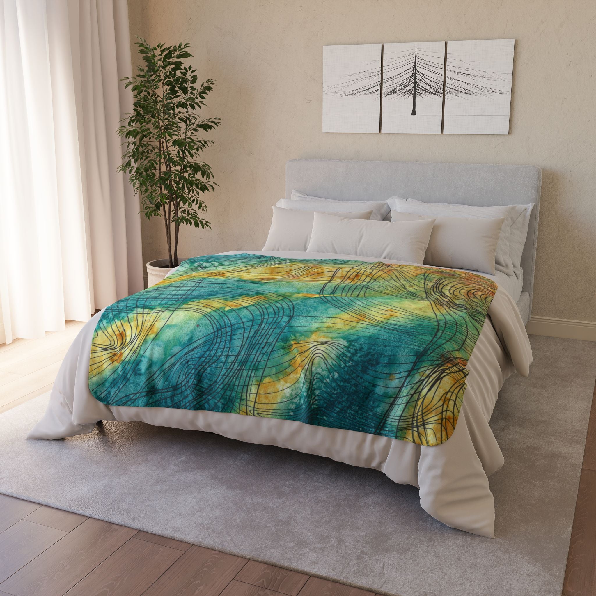 Fleece Throw Blanket, Textured Sherpa Underside, Hemmed, 2 Sizes. Colourful Abstract Design. Perfect for Bedroom, Living Room, or Special Gift #81 The Only Way Is Up