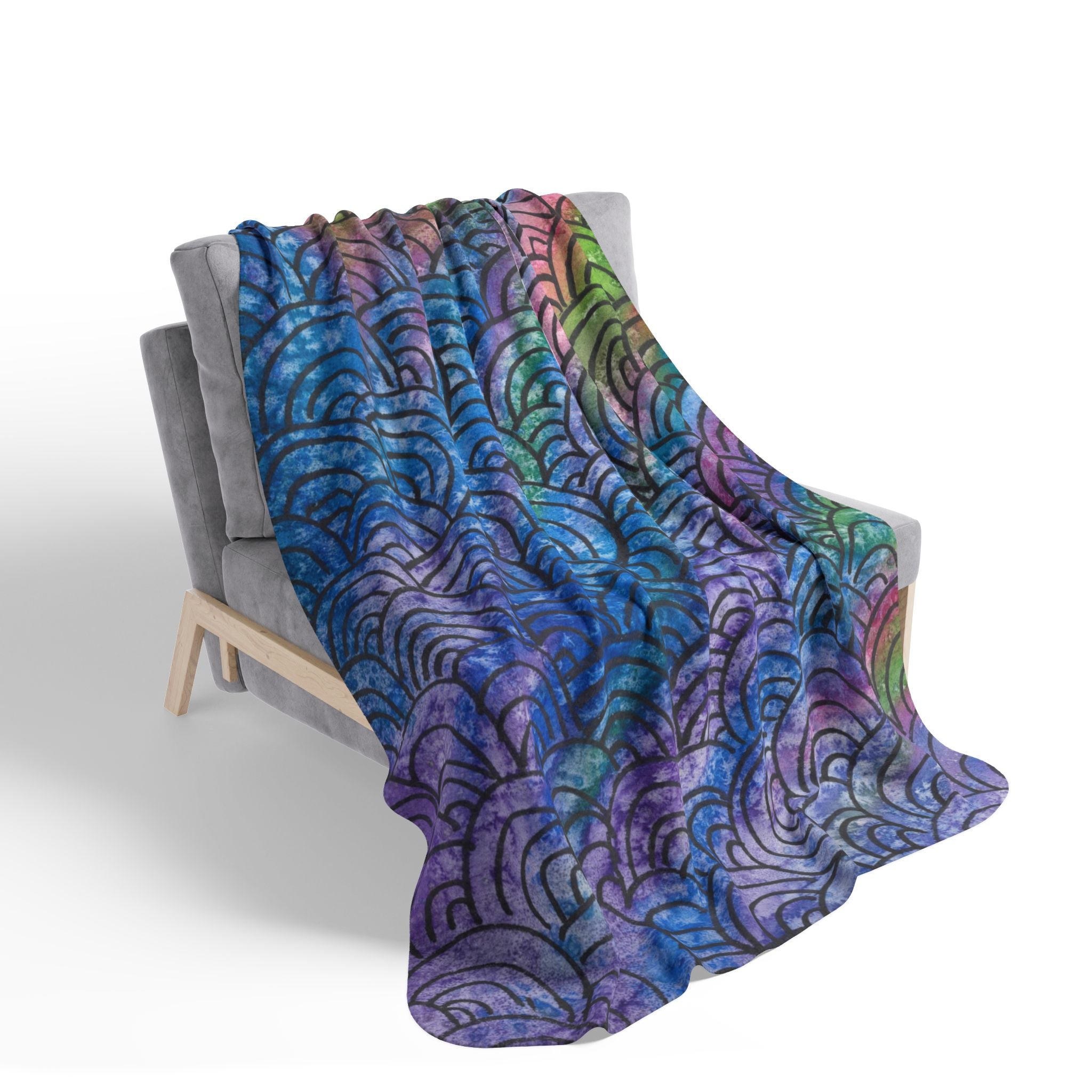 Fleece Throw Blanket, Textured Sherpa Underside, Hemmed, 2 Sizes. Colourful Abstract Design. Perfect for Bedroom, Living Room, or Special Gift #84 Ah The Past