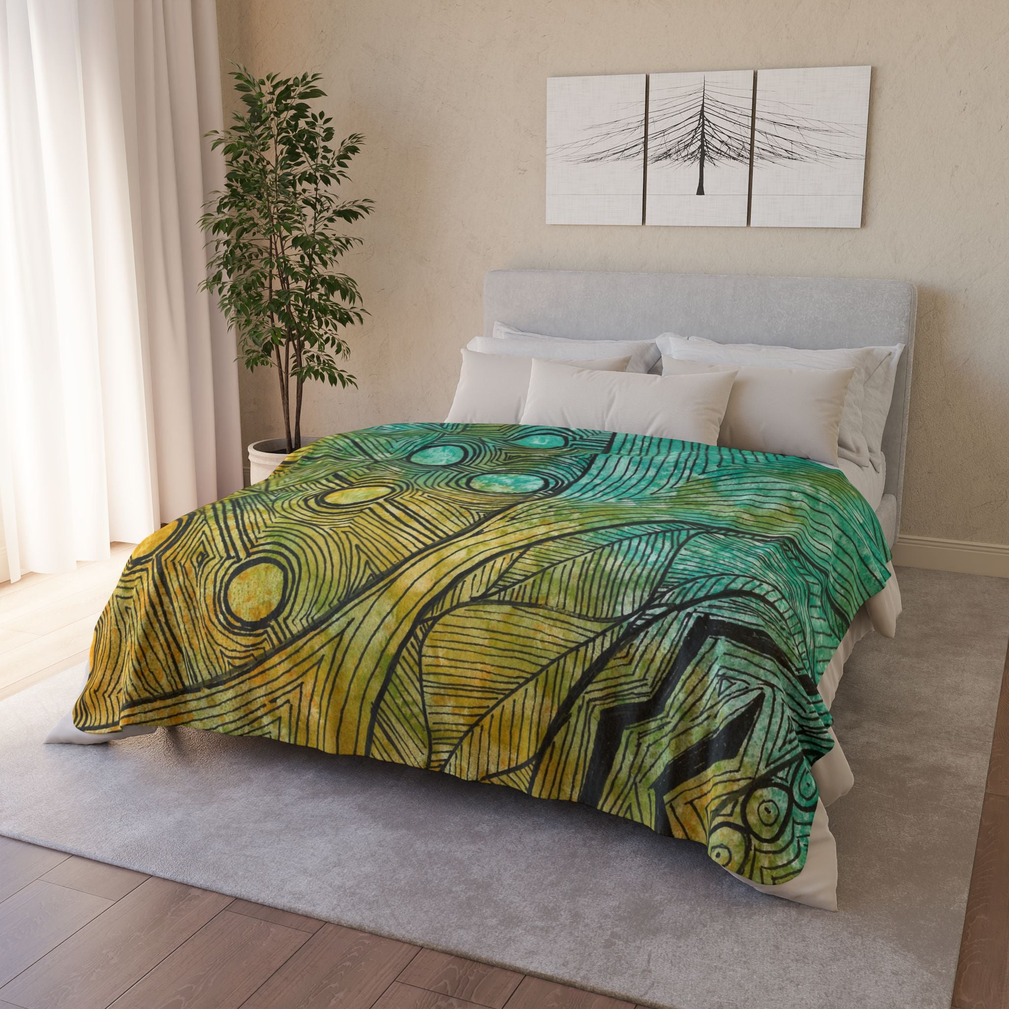 Fleece Throw Blanket, Textured Sherpa Underside, Hemmed, 2 Sizes. Colourful Abstract Design. Perfect for Bedroom, Living Room, or Special Gift #27 Come What May