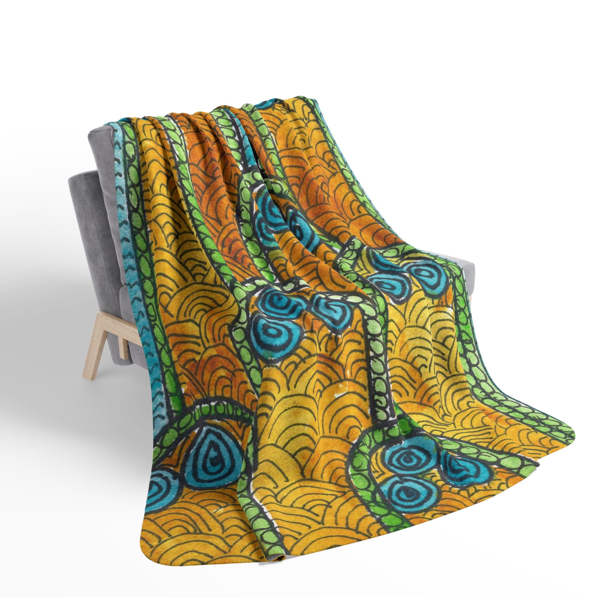 Fleece Throw Blanket, Textured Sherpa Underside, Hemmed, 2 Sizes. Colourful Abstract Design. Perfect for Bedroom, Living Room, or Special Gift #87 Belgrade Impressions