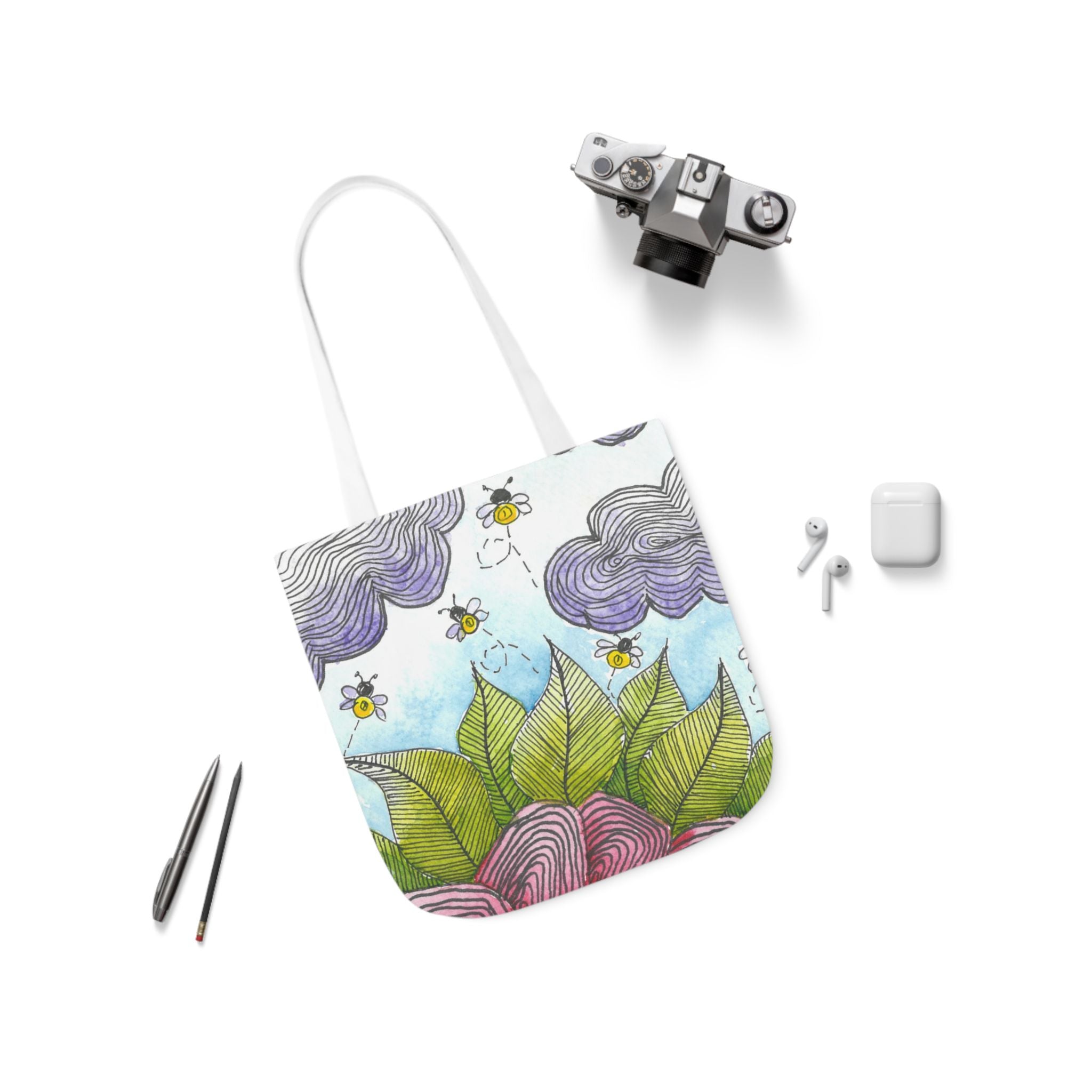 Canvas Tote Bags, Colourful Abstract Designs, 5-Color Straps, 3 Sizes.  For Family and friends or a Special Gift #4 Bloom'n
