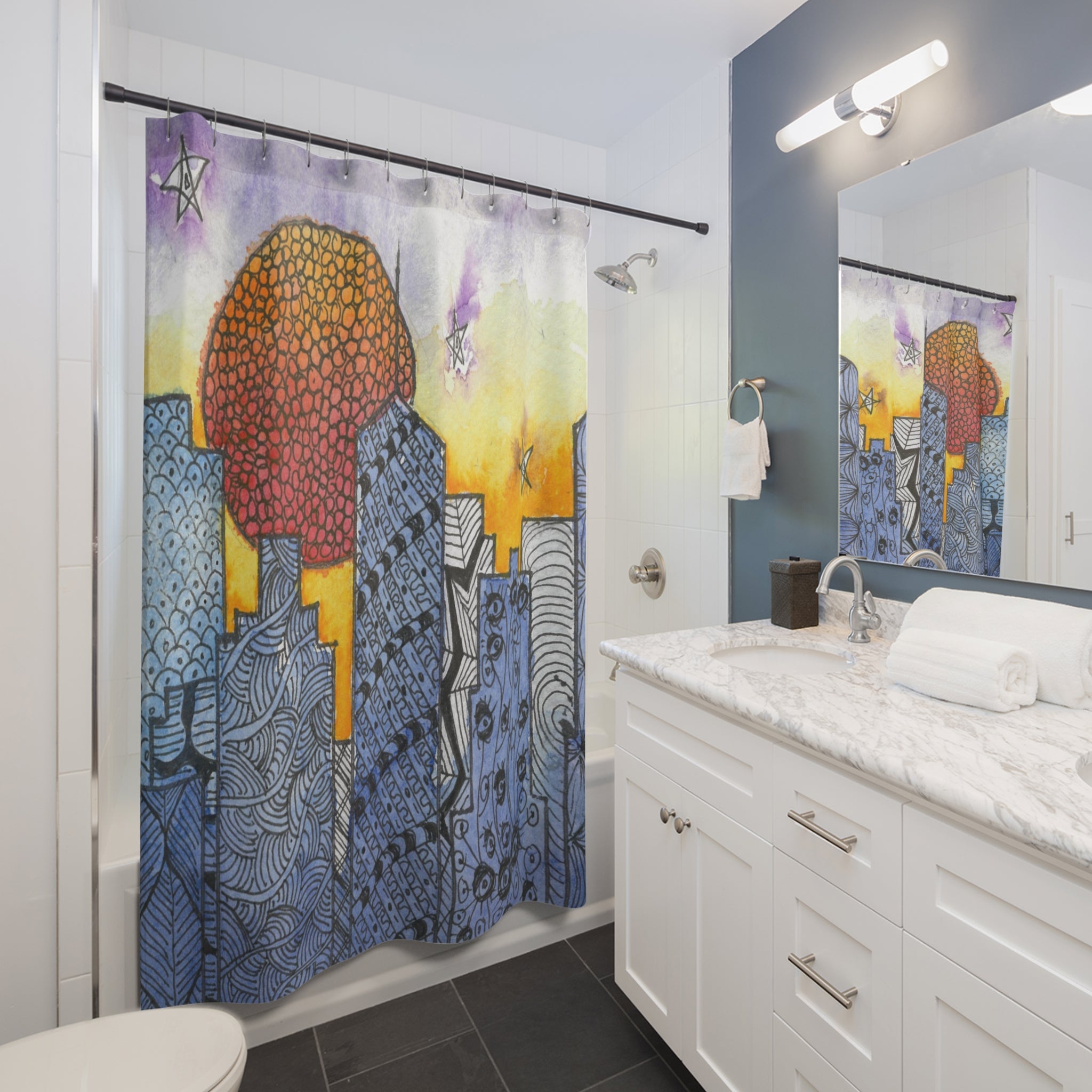 Beautiful Shower Curtains to Refresh Your Bathroom. Colourful Abstract Designs. Perfect For Your Bathroom or Special House-Warming Gift #5 In The Shadows