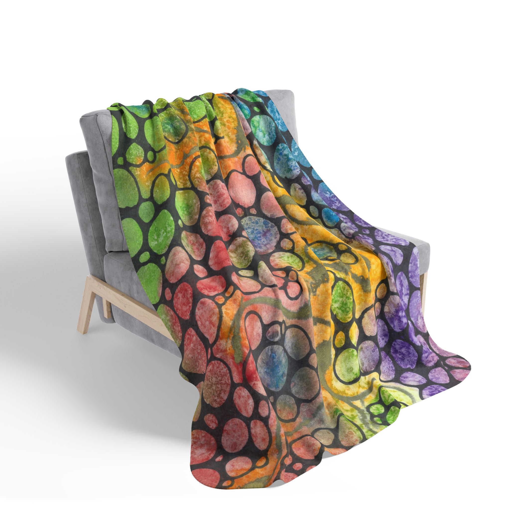 Fleece Throw Blanket, Textured Sherpa Underside, Hemmed, 2 Sizes. Colourful Abstract Design. Perfect for Bedroom, Living Room, or Special Gift #77 River Of Dreams