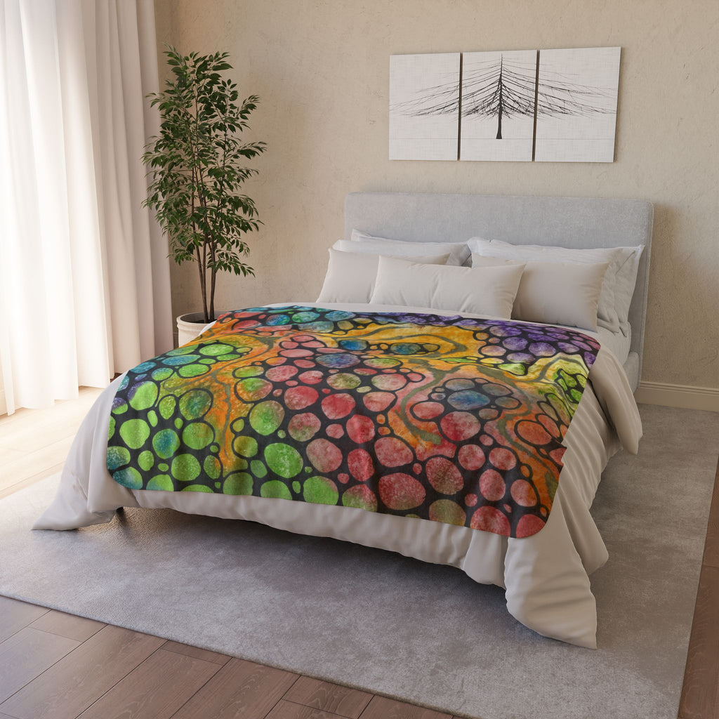 Fleece Throw Blanket, Textured Sherpa Underside, Hemmed, 2 Sizes. Colourful Abstract Design. Perfect for Bedroom, Living Room, or Special Gift #77 River Of Dreams