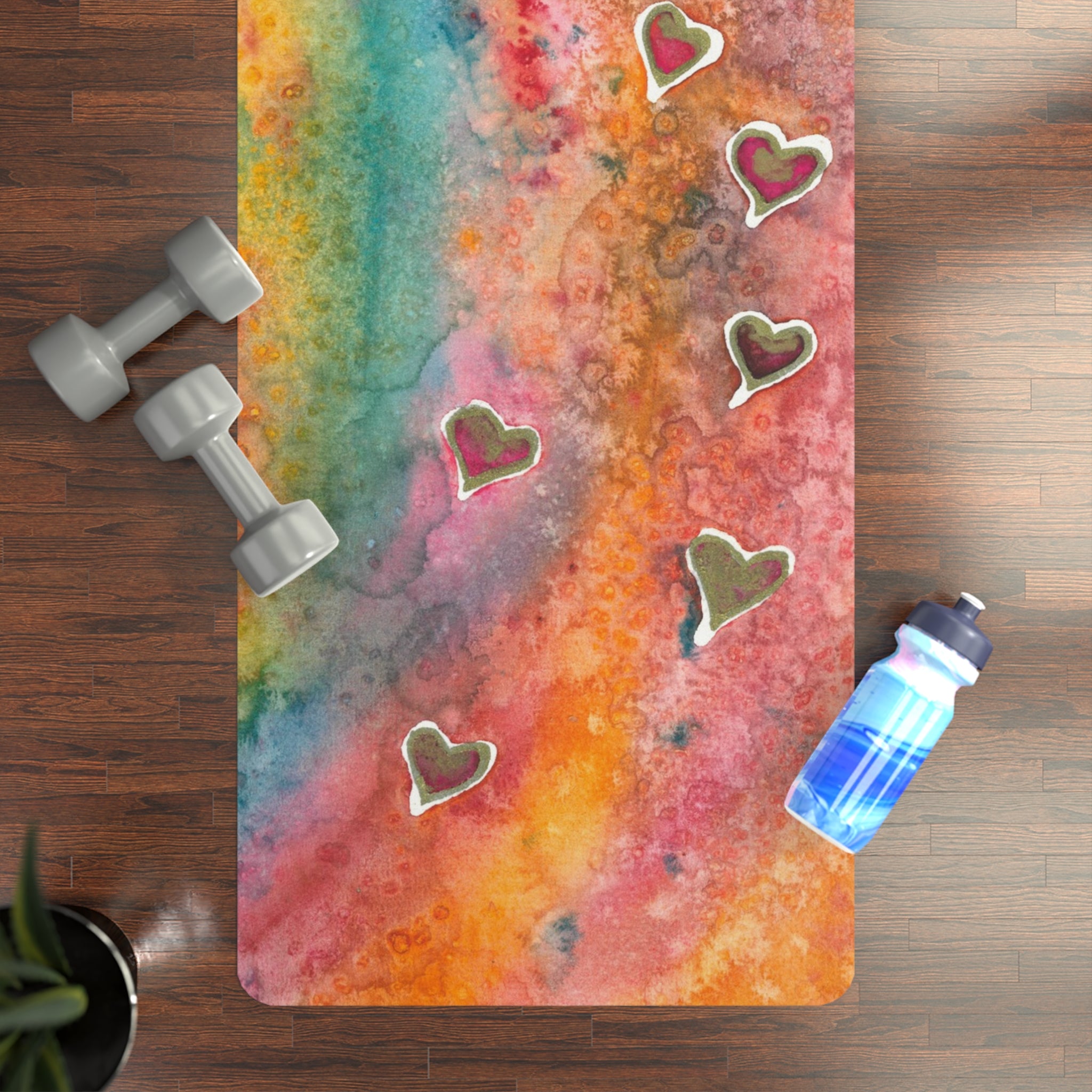 Yoga Mats and Gym Mats. Colourful Abstract Designs. Perfect for Home, Yoga or Gym Class, or a Special Gift #96 Love Friendship Integrity
