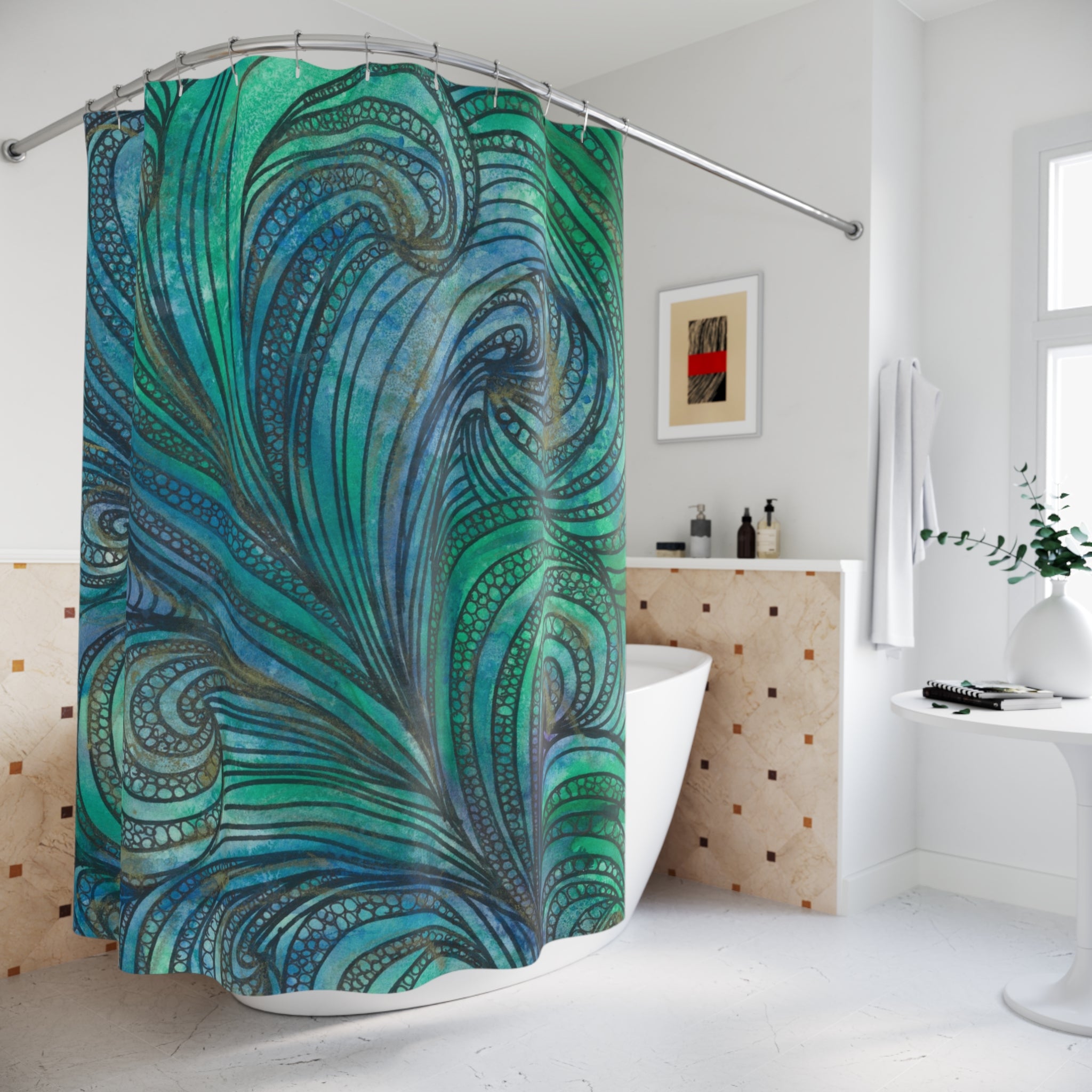 Beautiful Shower Curtains to Refresh Your Bathroom. Colourful Abstract Designs. Perfect For Your Bathroom or Special House-Warming Gift #71 Call Of The Sea
