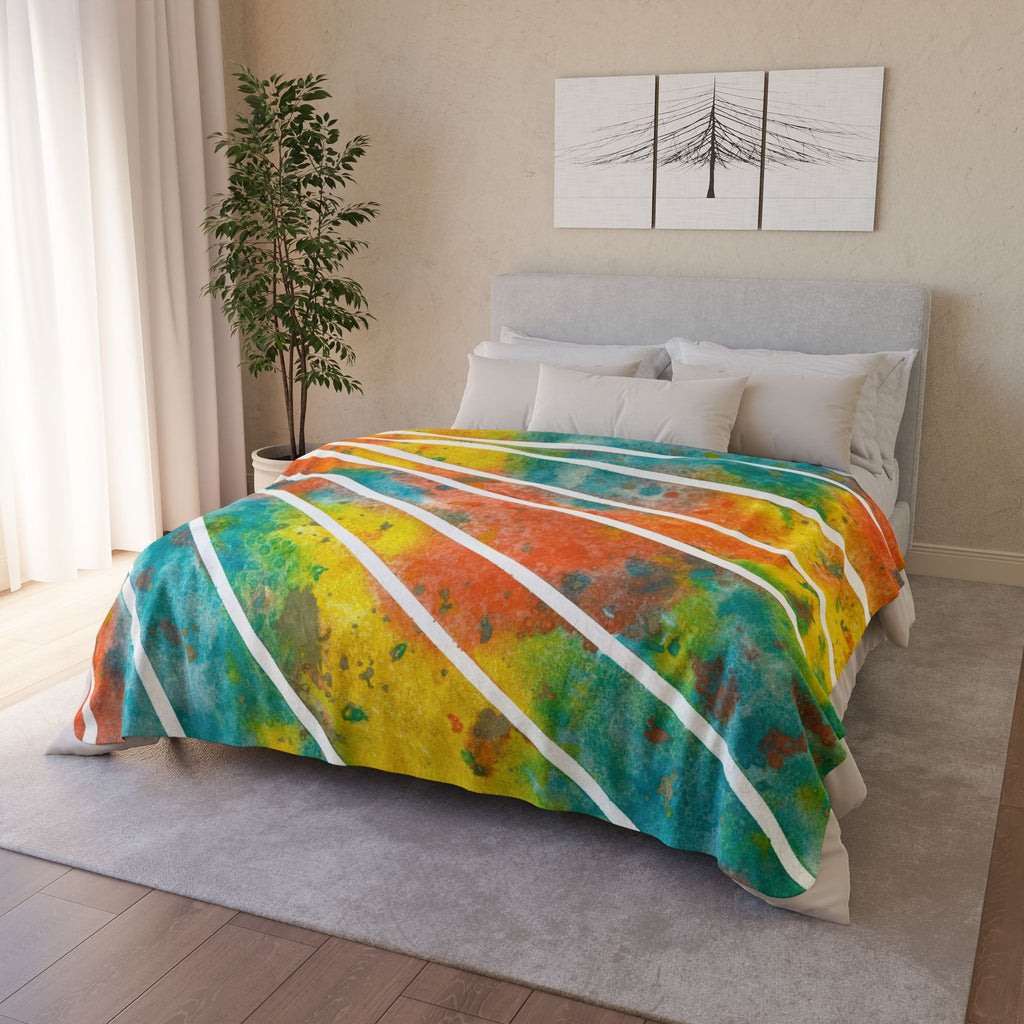 Fleece Throw Blanket, Textured Sherpa Underside, Hemmed, 2 Sizes. Colourful Abstract Design. Perfect for Bedroom, Living Room, or Special Gift #101 Your Energy Radiates