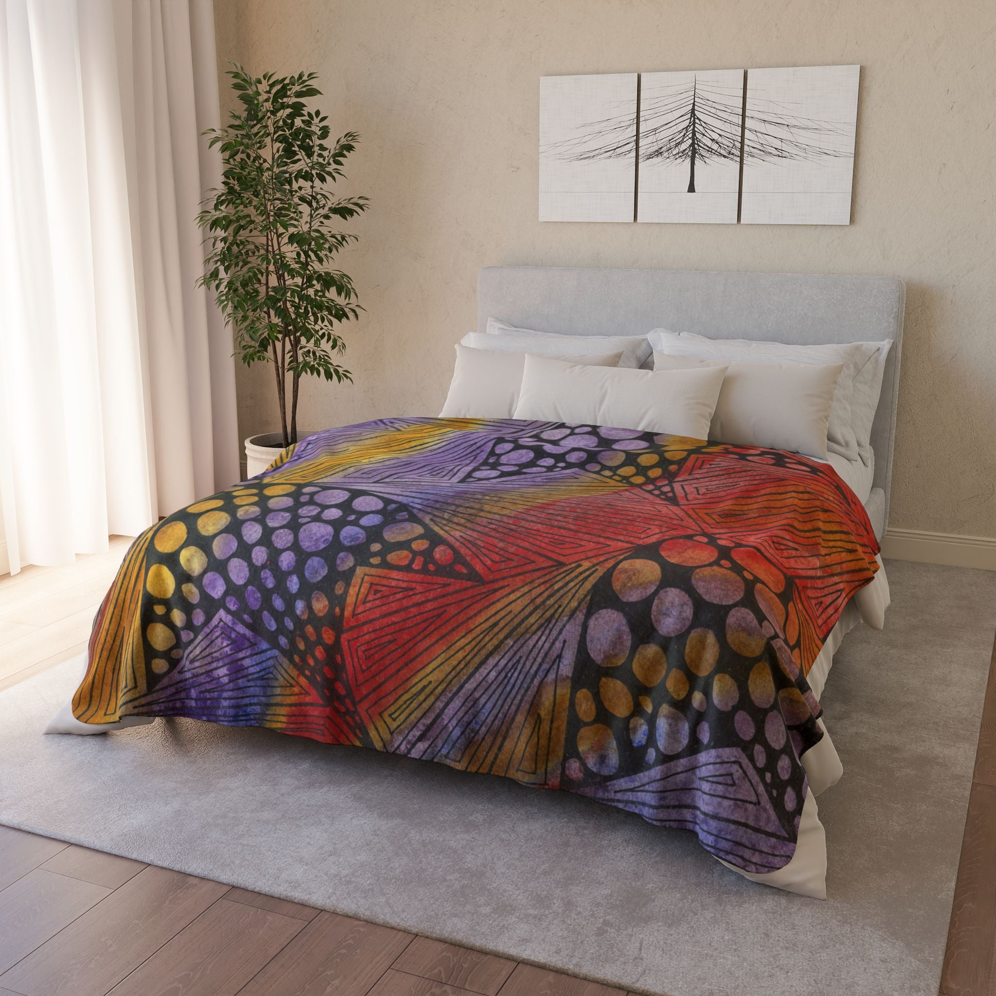 Fleece Throw Blanket, Textured Sherpa Underside, Hemmed, 2 Sizes. Colourful Abstract Design. Perfect for Bedroom, Living Room, or Special Gift #82 Fighting Delusions