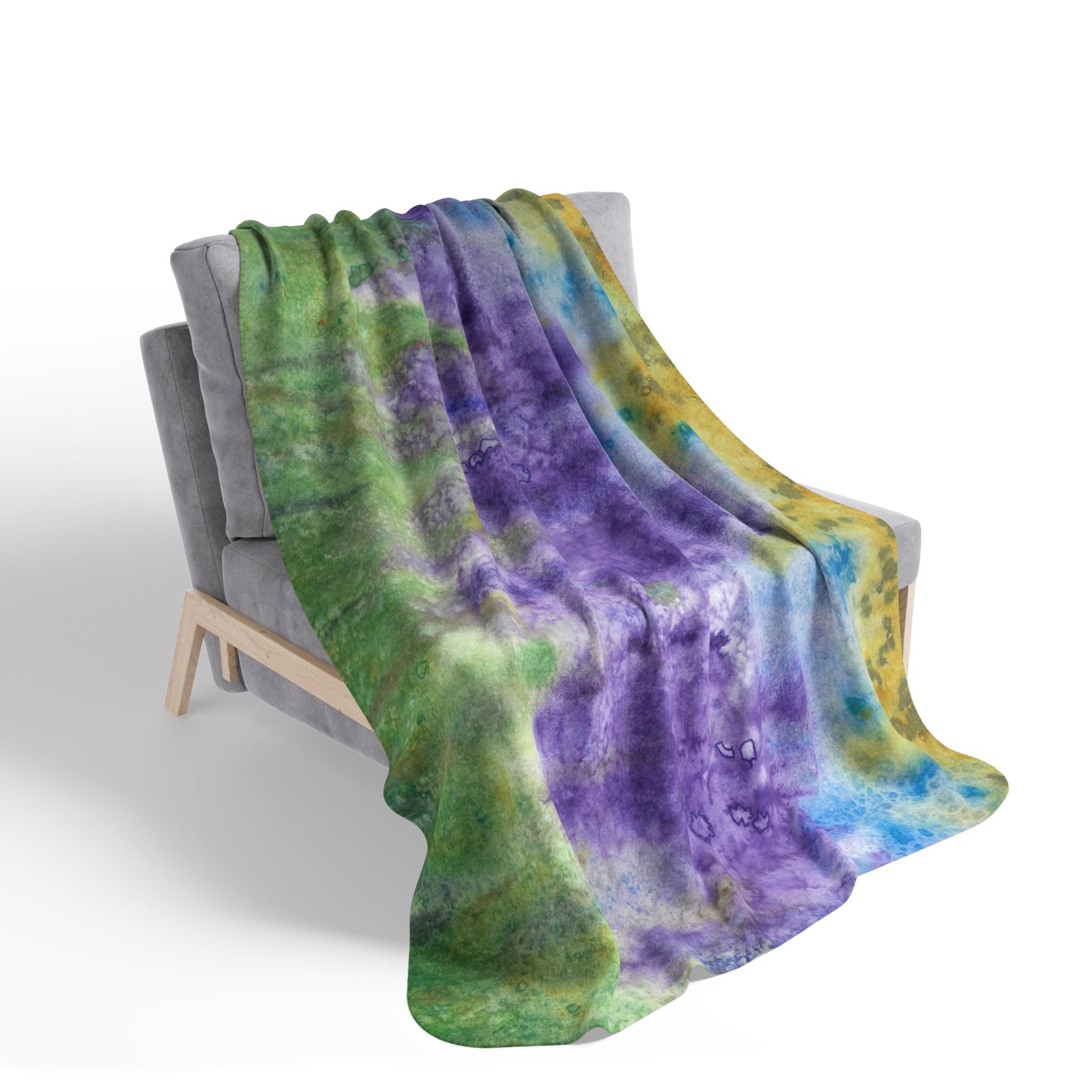 Fleece Throw Blanket, Textured Sherpa Underside, Hemmed, 2 Sizes. Colourful Abstract Design. Perfect for Bedroom, Living Room, or Special Gift #74 Lavender Fields