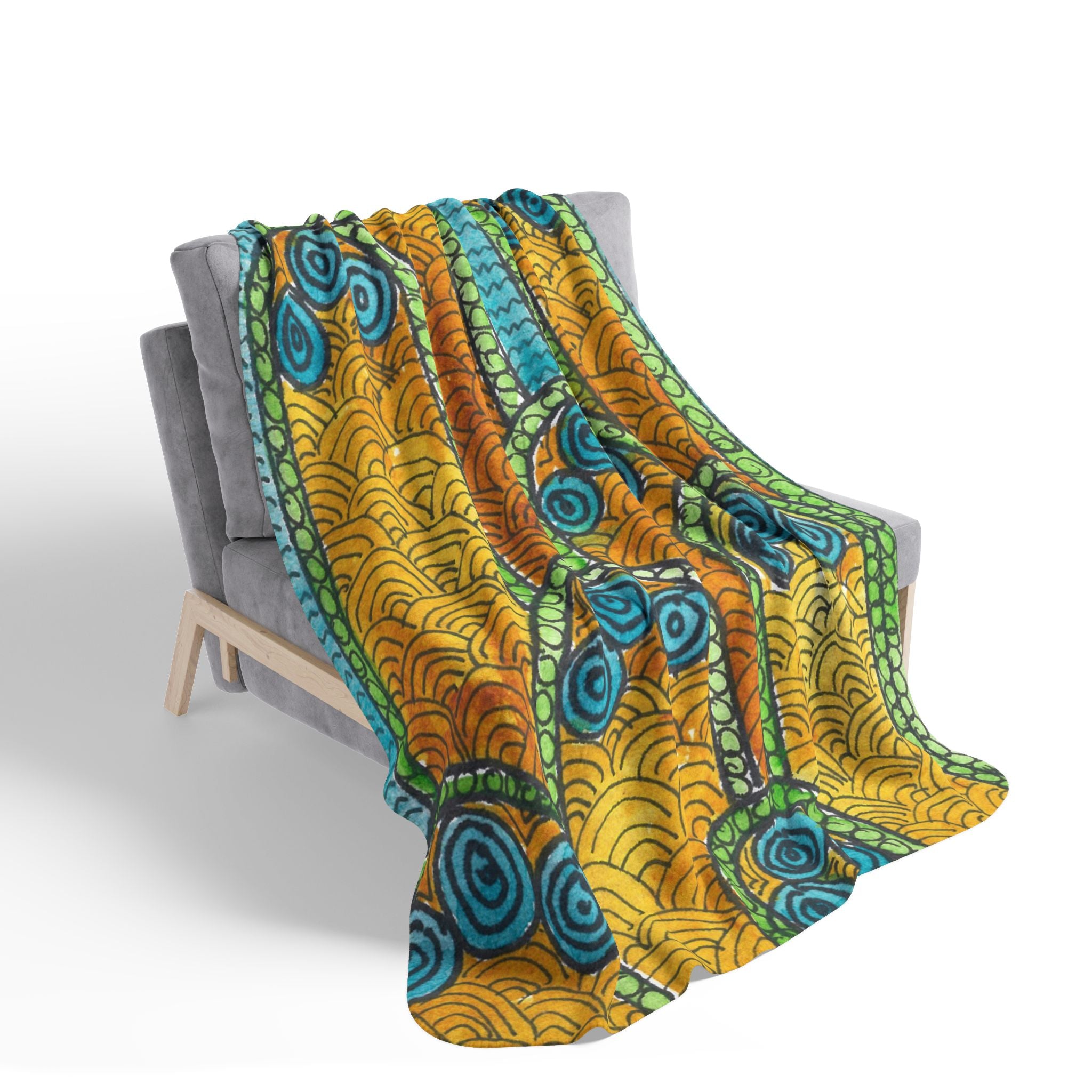 Fleece Throw Blanket, Textured Sherpa Underside, Hemmed, 2 Sizes. Colourful Abstract Design. Perfect for Bedroom, Living Room, or Special Gift #87 Belgrade Impressions