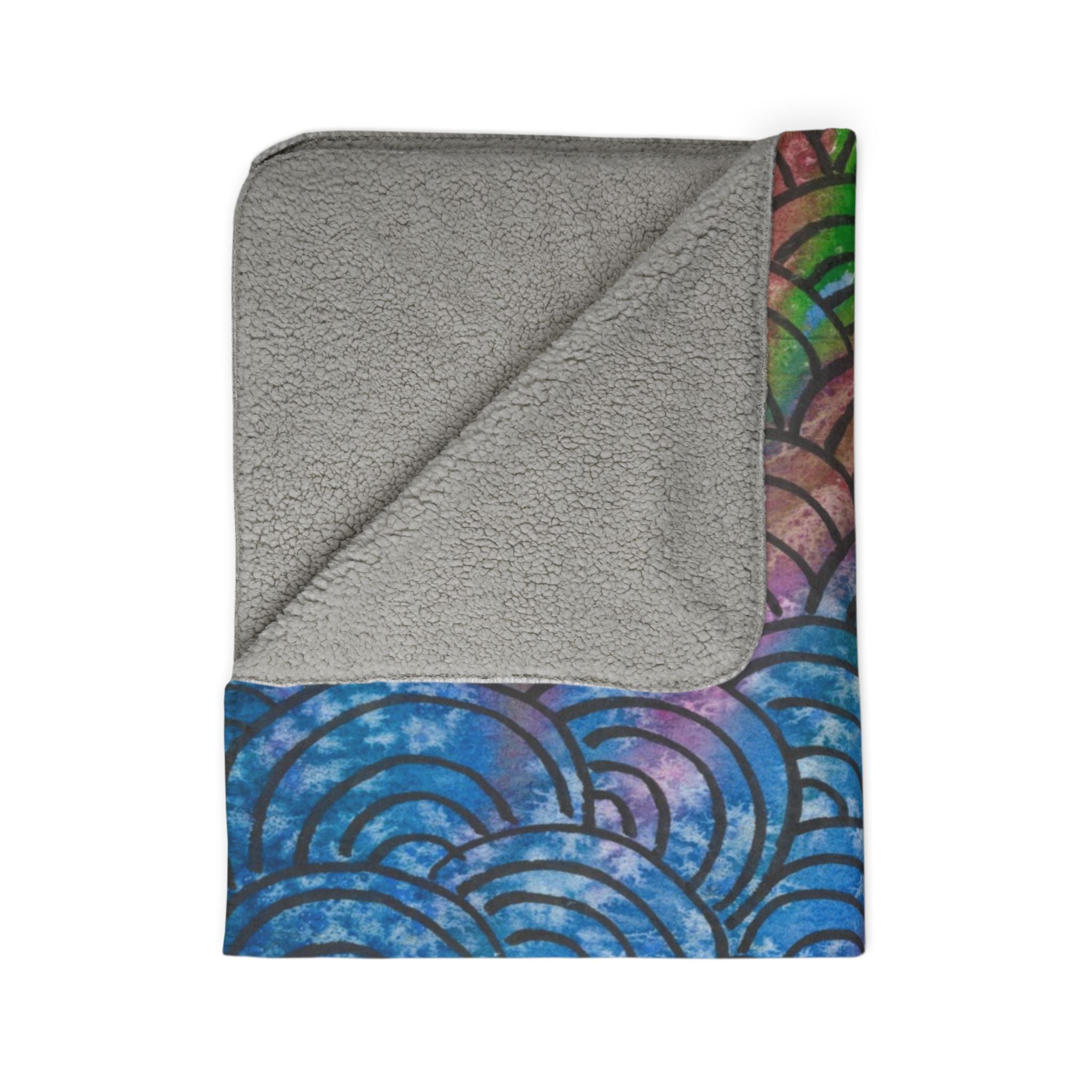 Fleece Throw Blanket, Textured Sherpa Underside, Hemmed, 2 Sizes. Colourful Abstract Design. Perfect for Bedroom, Living Room, or Special Gift #84 Ah The Past
