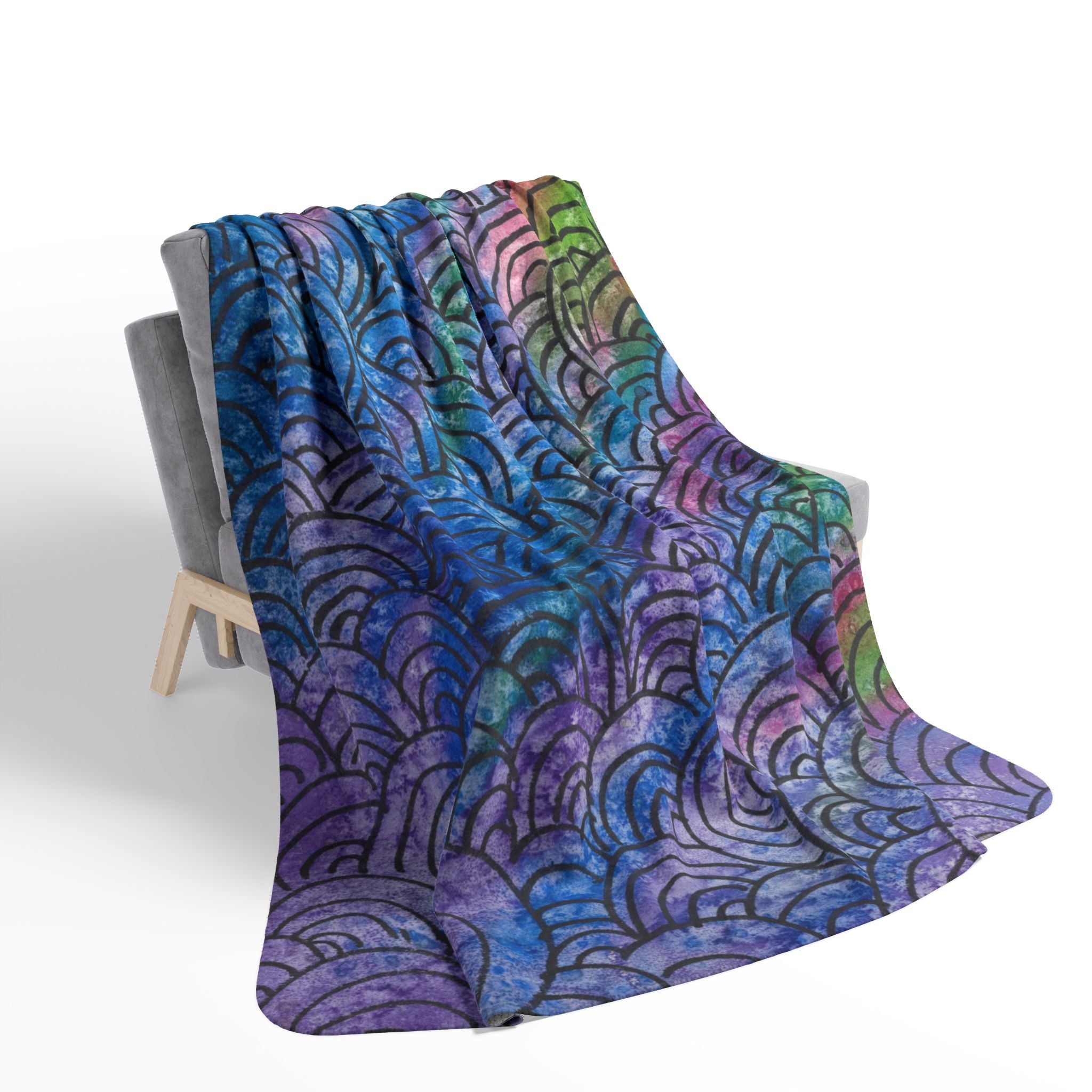 Fleece Throw Blanket, Textured Sherpa Underside, Hemmed, 2 Sizes. Colourful Abstract Design. Perfect for Bedroom, Living Room, or Special Gift #84 Ah The Past