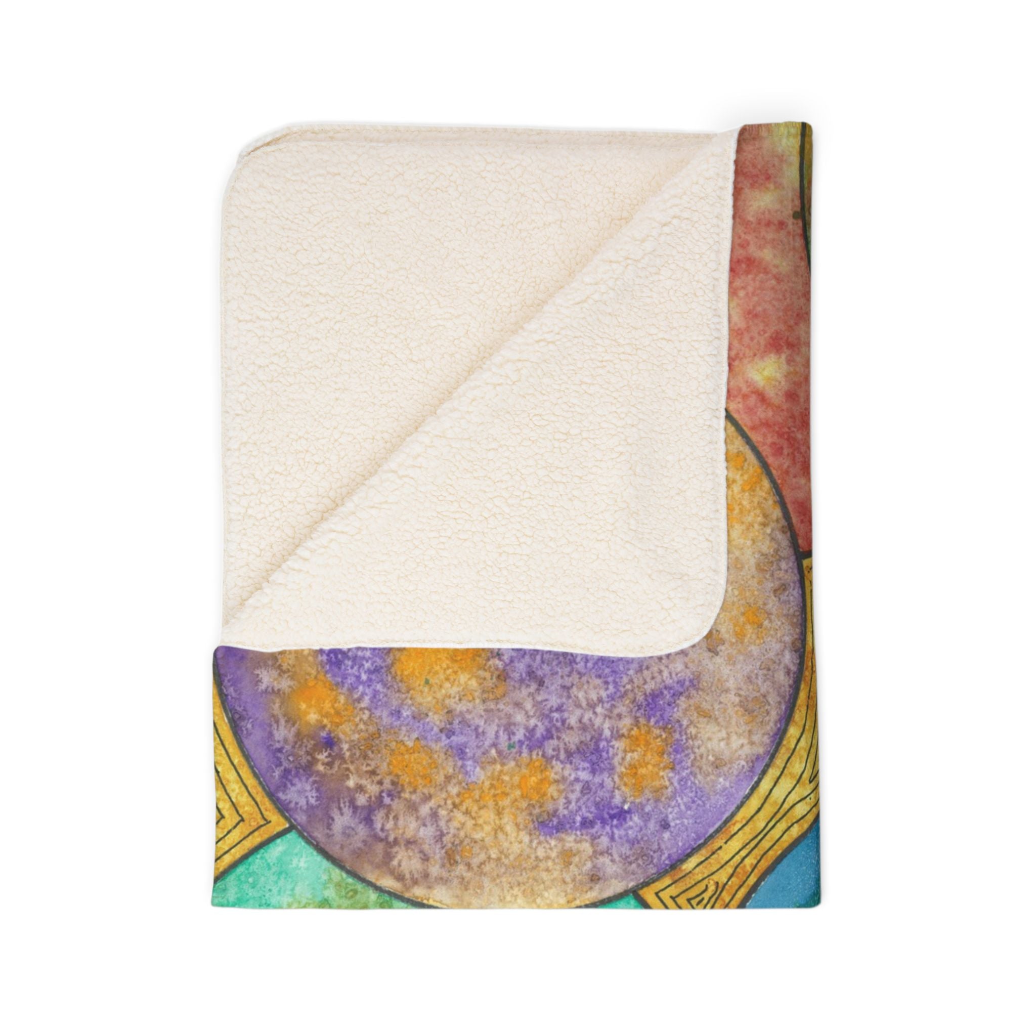 Fleece Throw Blanket, Textured Sherpa Underside, Hemmed, 2 Sizes. Colourful Abstract Design. Perfect for Bedroom, Living Room, or Special Gift #61 Worlds Apart