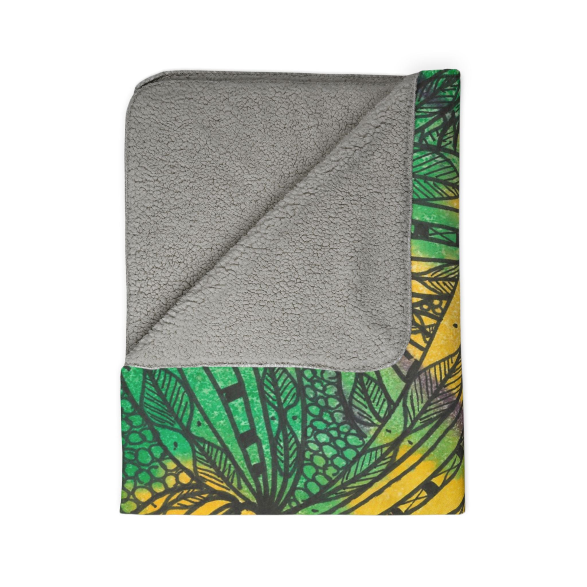 Fleece Throw Blanket, Textured Sherpa Underside, Hemmed, 2 Sizes. Colourful Abstract Design. Perfect for Bedroom, Living Room, or Special Gift #37 Shrubbery