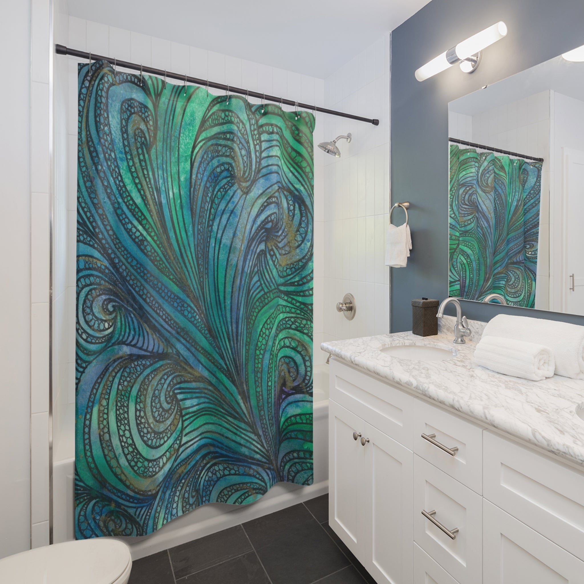 Beautiful Shower Curtains to Refresh Your Bathroom. Colourful Abstract Designs. Perfect For Your Bathroom or Special House-Warming Gift #71 Call Of The Sea