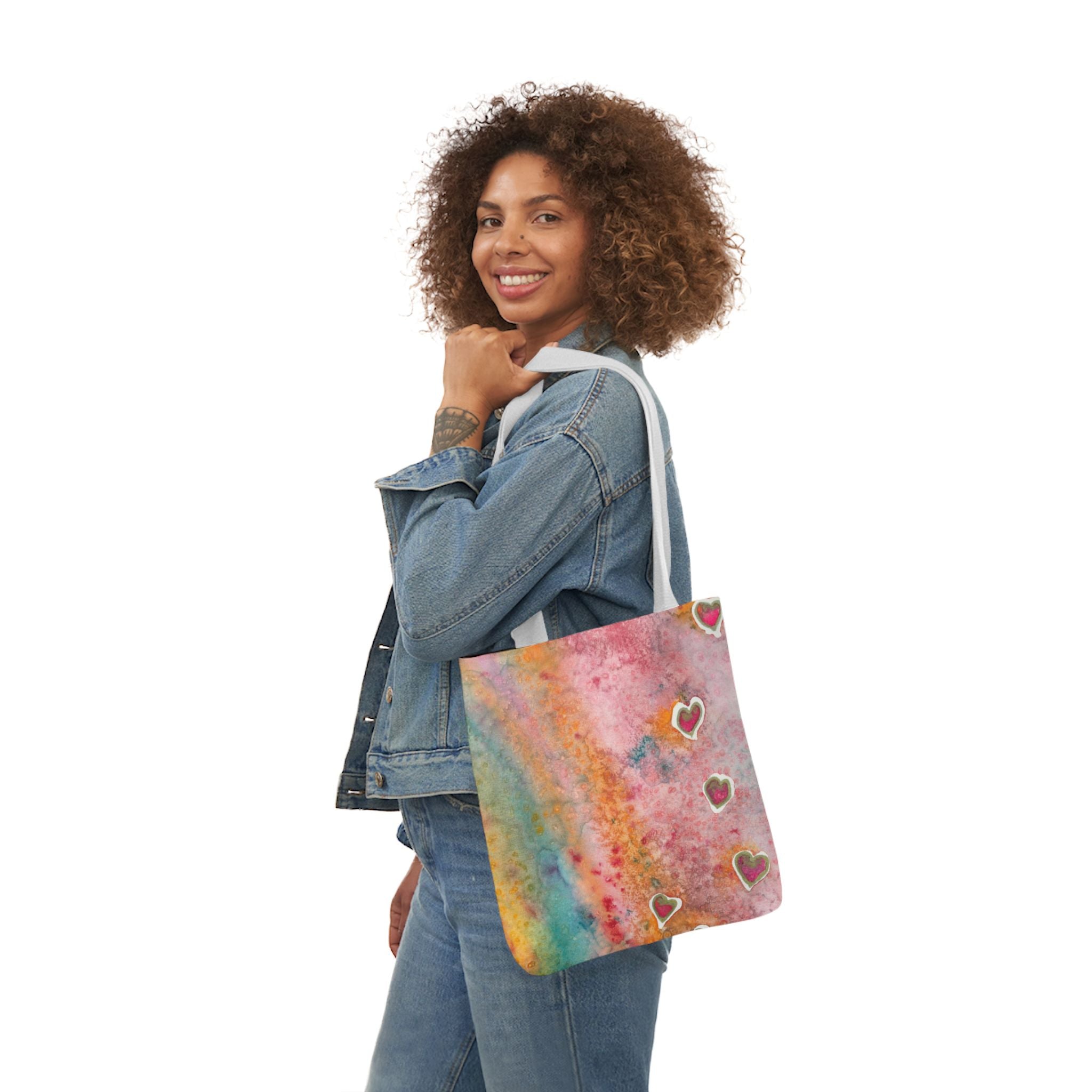 Canvas Tote Bags, Colourful Abstract Designs, 5-Color Straps, 3 Sizes.  For Family and friends or a Special Gift #96 Love Friendship Integrity